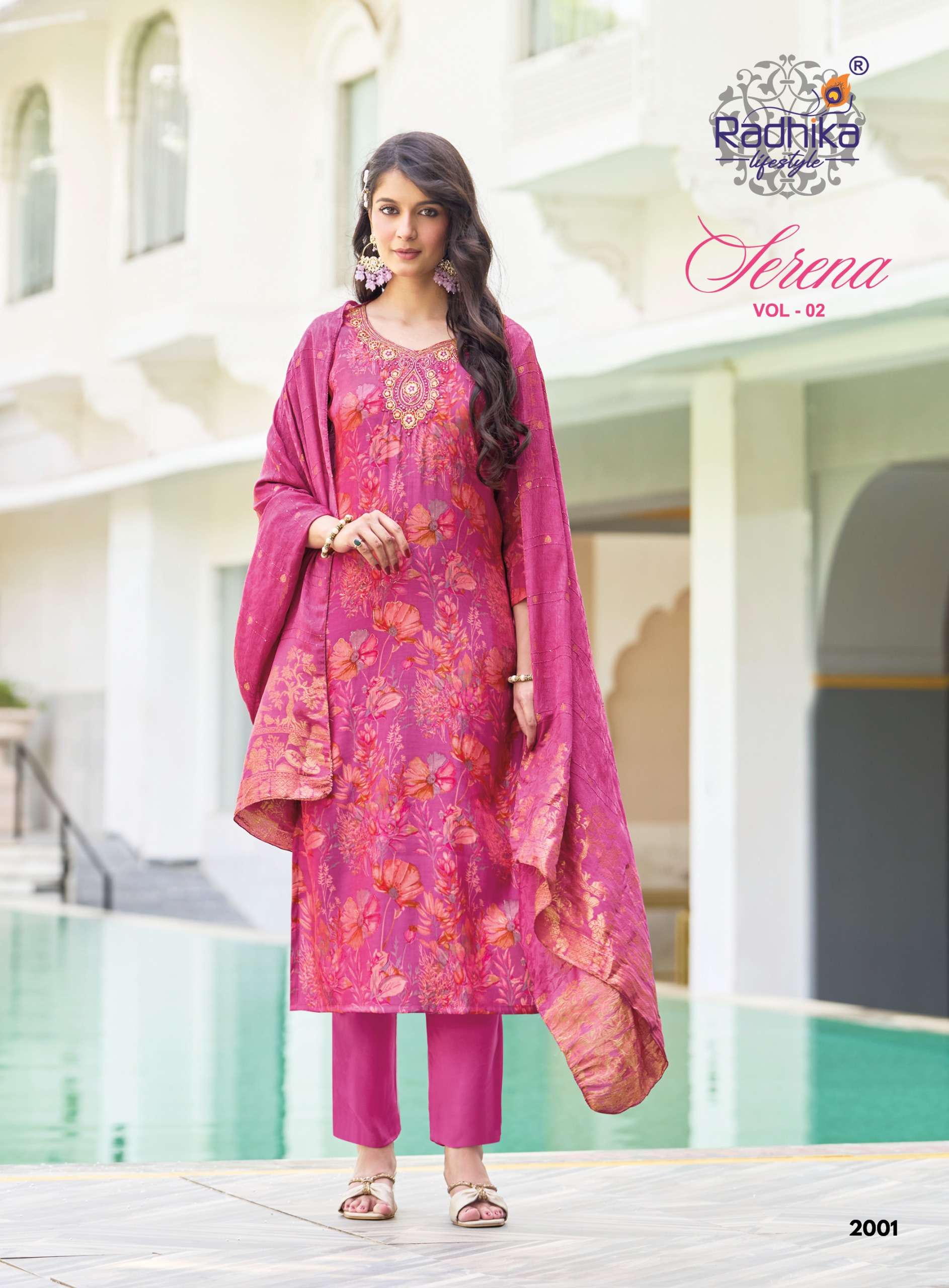 RADHIKA LIFESTYLE SERENA VOL 2 FOIL PRINT SILK WITH FANCY WORKS LADIES 3PCS SET COLLECTION 