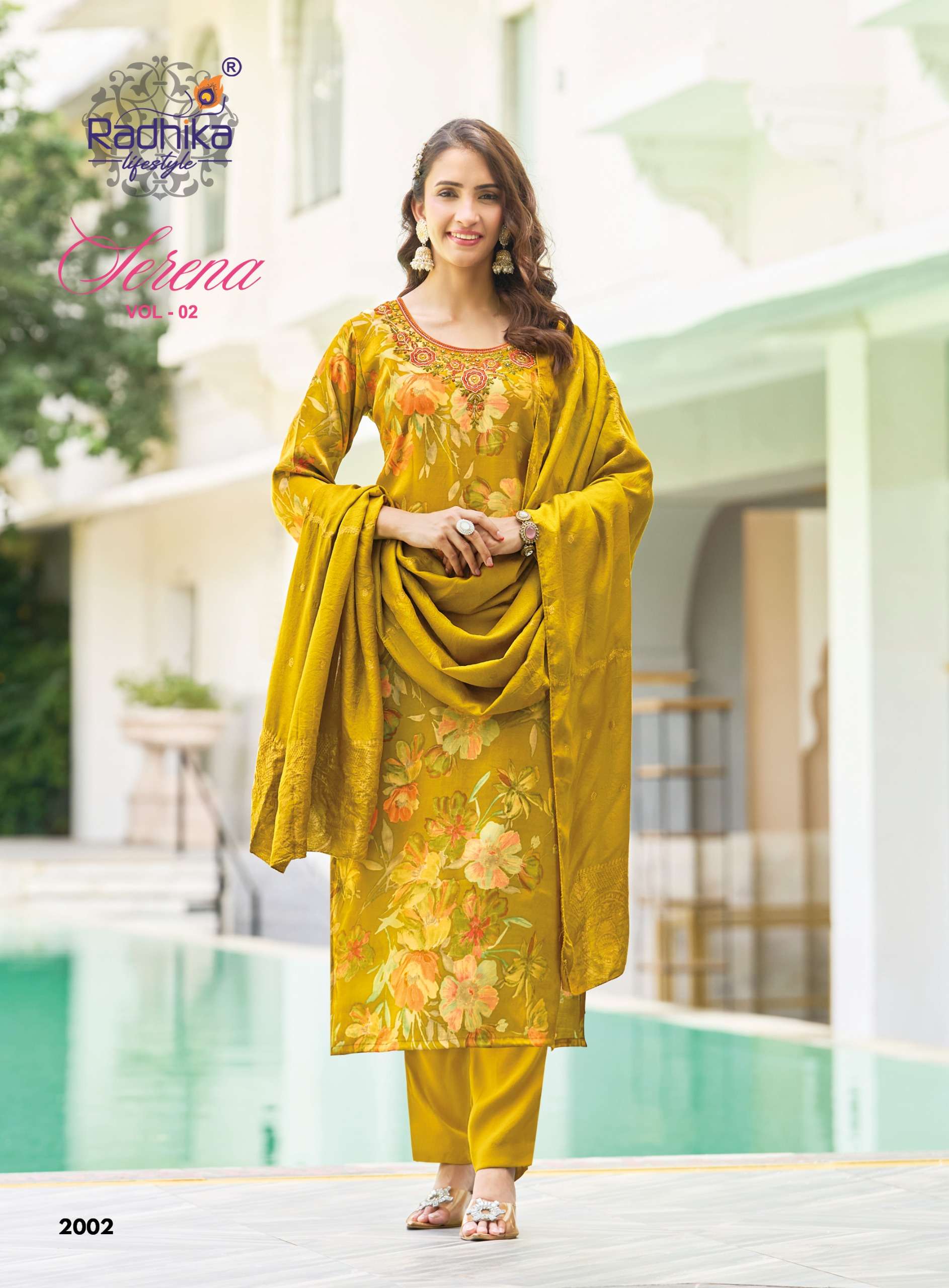 RADHIKA LIFESTYLE SERENA VOL 2 FOIL PRINT SILK WITH FANCY WORKS LADIES 3PCS SET COLLECTION 