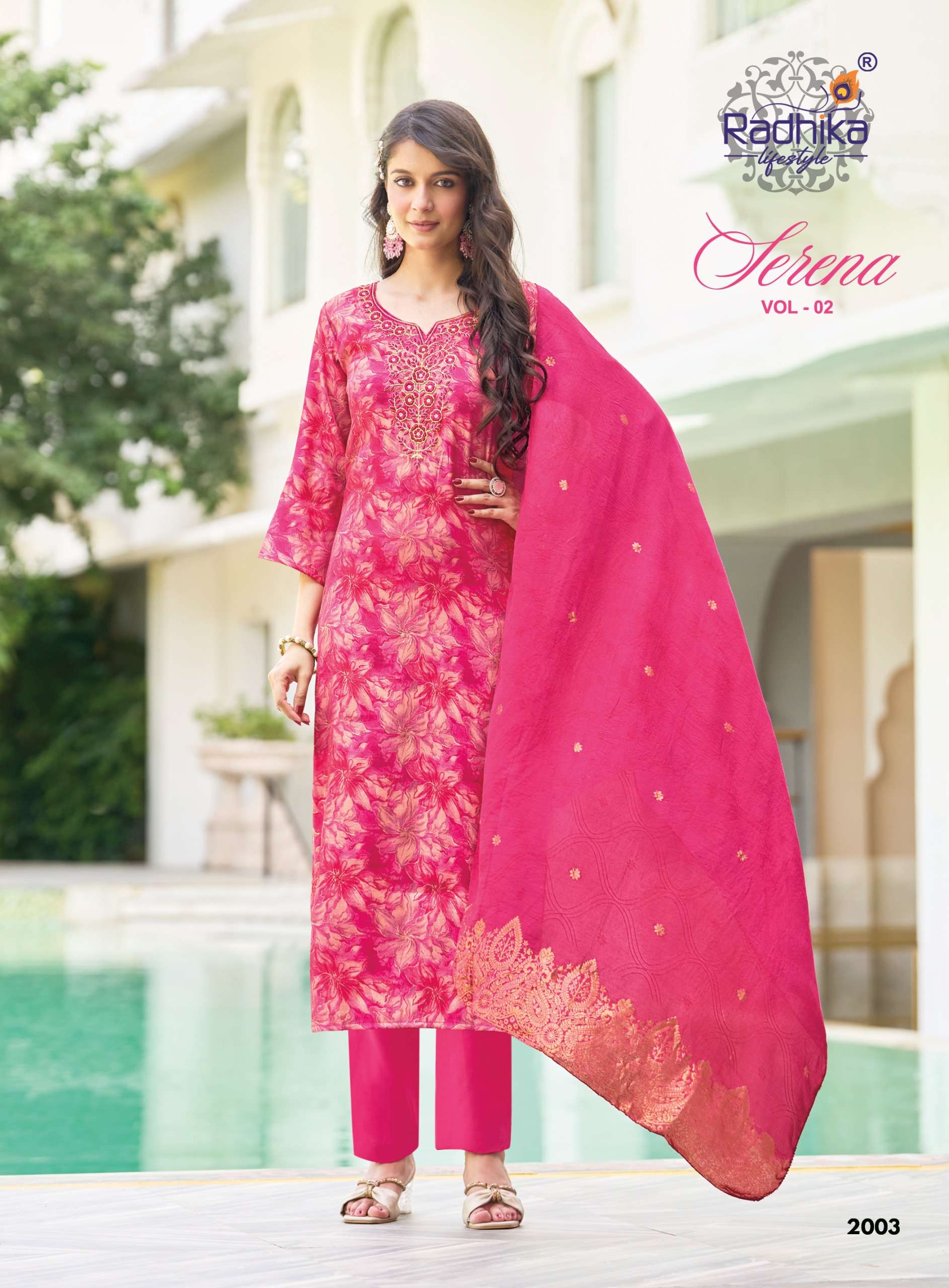 RADHIKA LIFESTYLE SERENA VOL 2 FOIL PRINT SILK WITH FANCY WORKS LADIES 3PCS SET COLLECTION 
