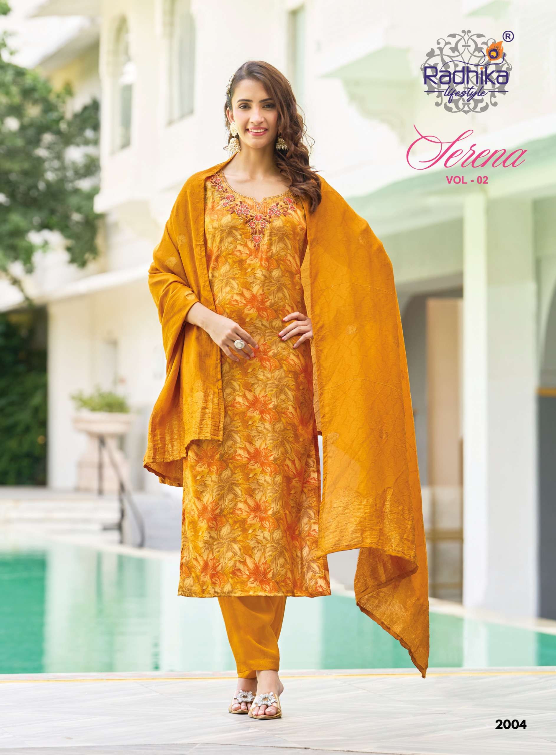 RADHIKA LIFESTYLE SERENA VOL 2 FOIL PRINT SILK WITH FANCY WORKS LADIES 3PCS SET COLLECTION 