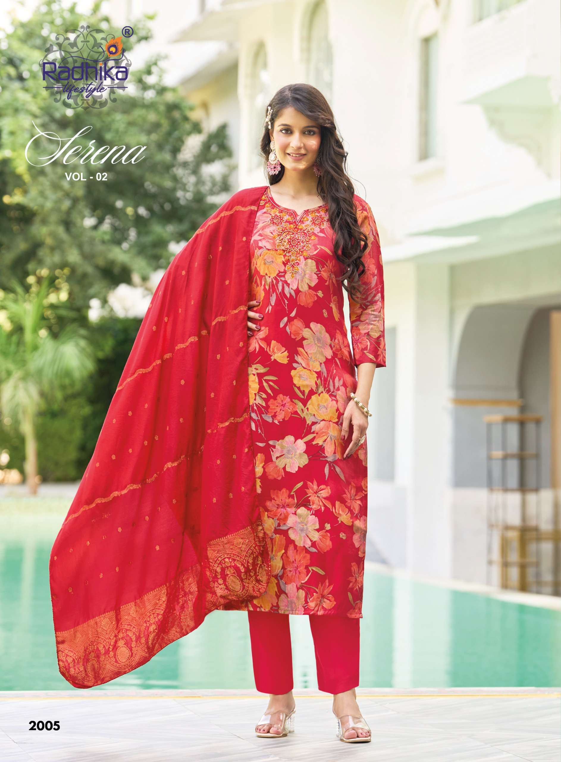 RADHIKA LIFESTYLE SERENA VOL 2 FOIL PRINT SILK WITH FANCY WORKS LADIES 3PCS SET COLLECTION 