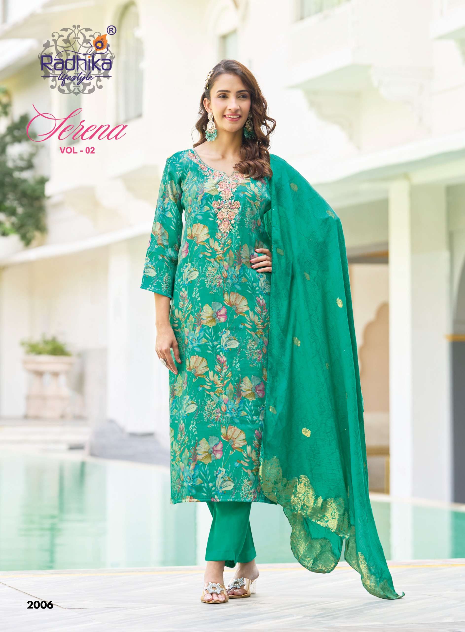 RADHIKA LIFESTYLE SERENA VOL 2 FOIL PRINT SILK WITH FANCY WORKS LADIES 3PCS SET COLLECTION 