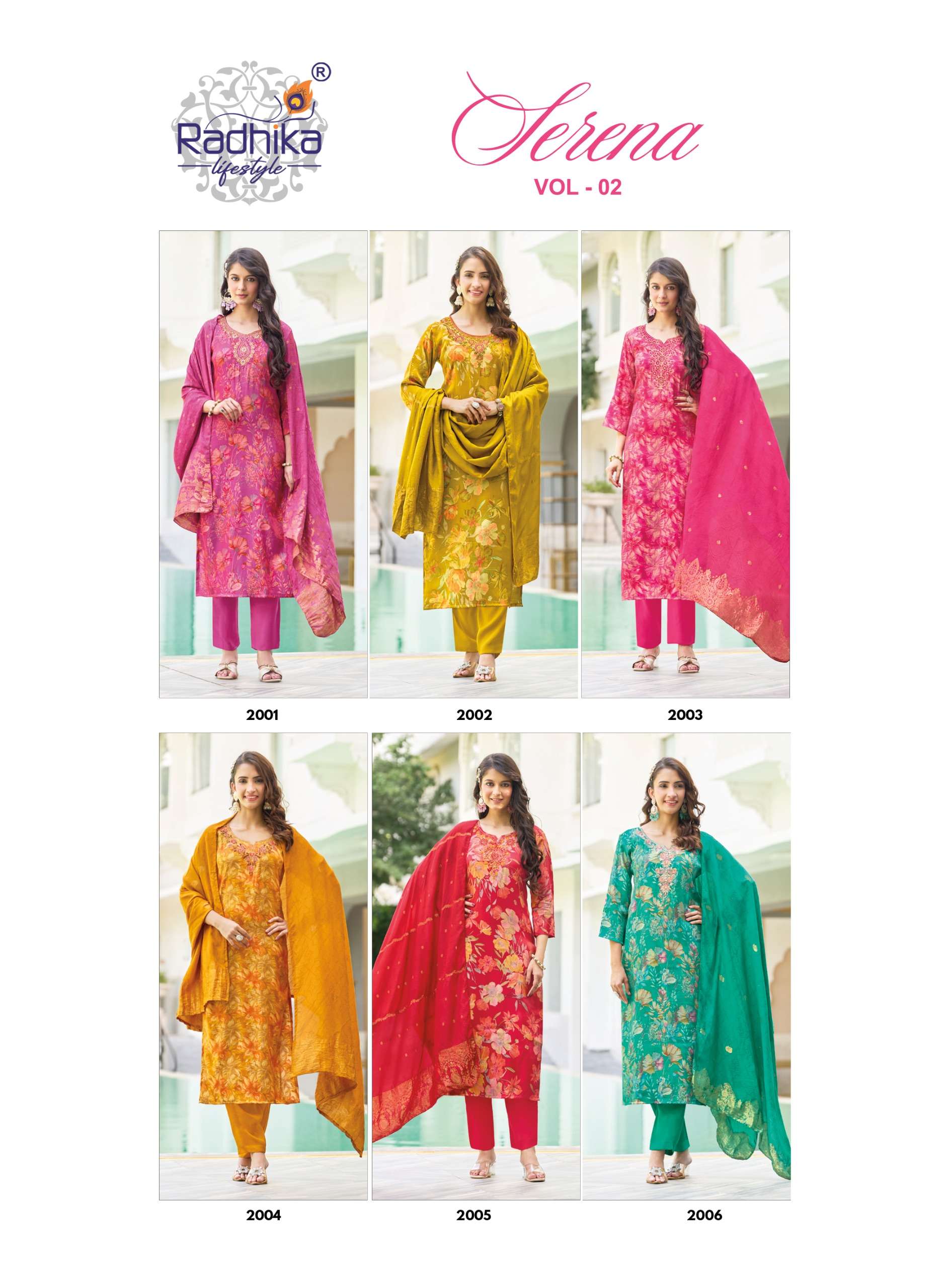 RADHIKA LIFESTYLE SERENA VOL 2 FOIL PRINT SILK WITH FANCY WORKS LADIES 3PCS SET COLLECTION 