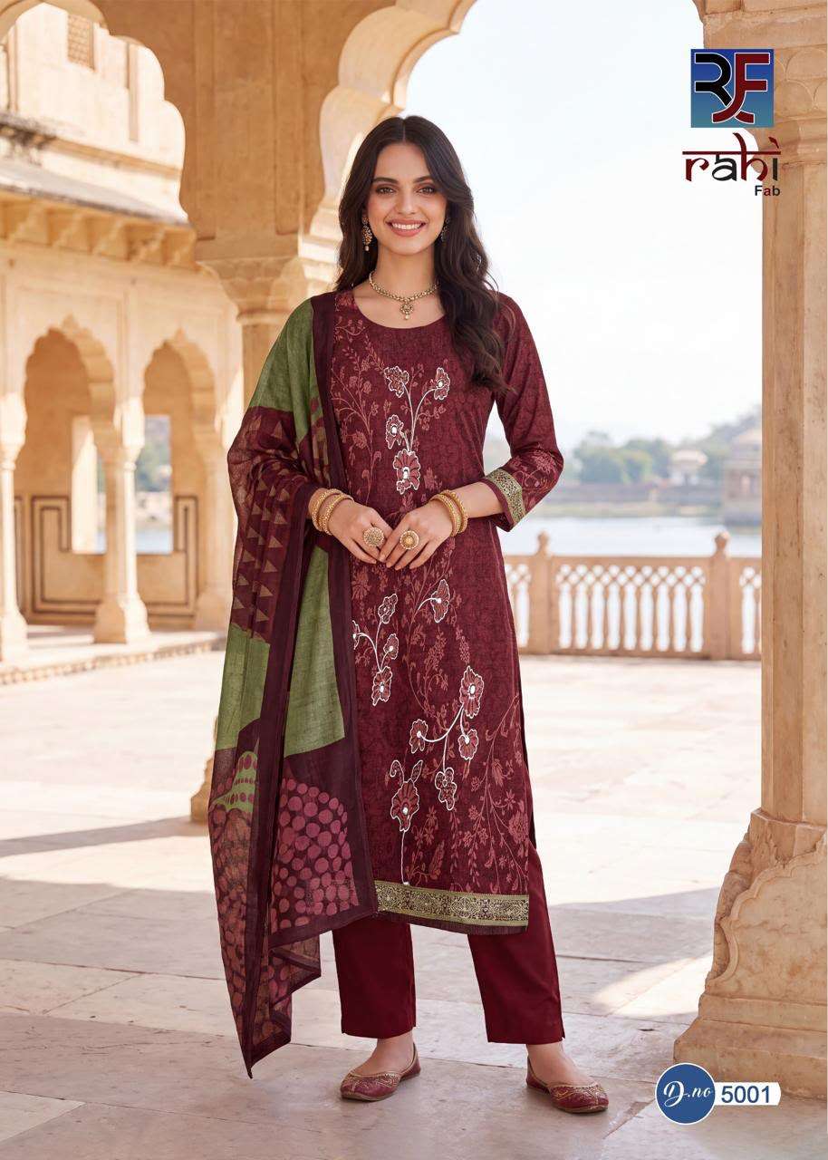 RAHI FAB RISING SILVER VOL 5 COTTON PRINTED WITH FANCY WORKS SUIT