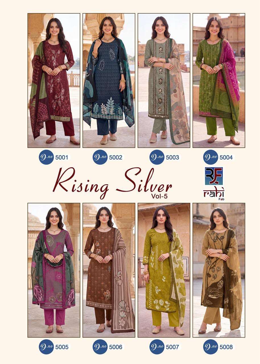 RAHI FAB RISING SILVER VOL 5 COTTON PRINTED WITH FANCY WORKS SUIT