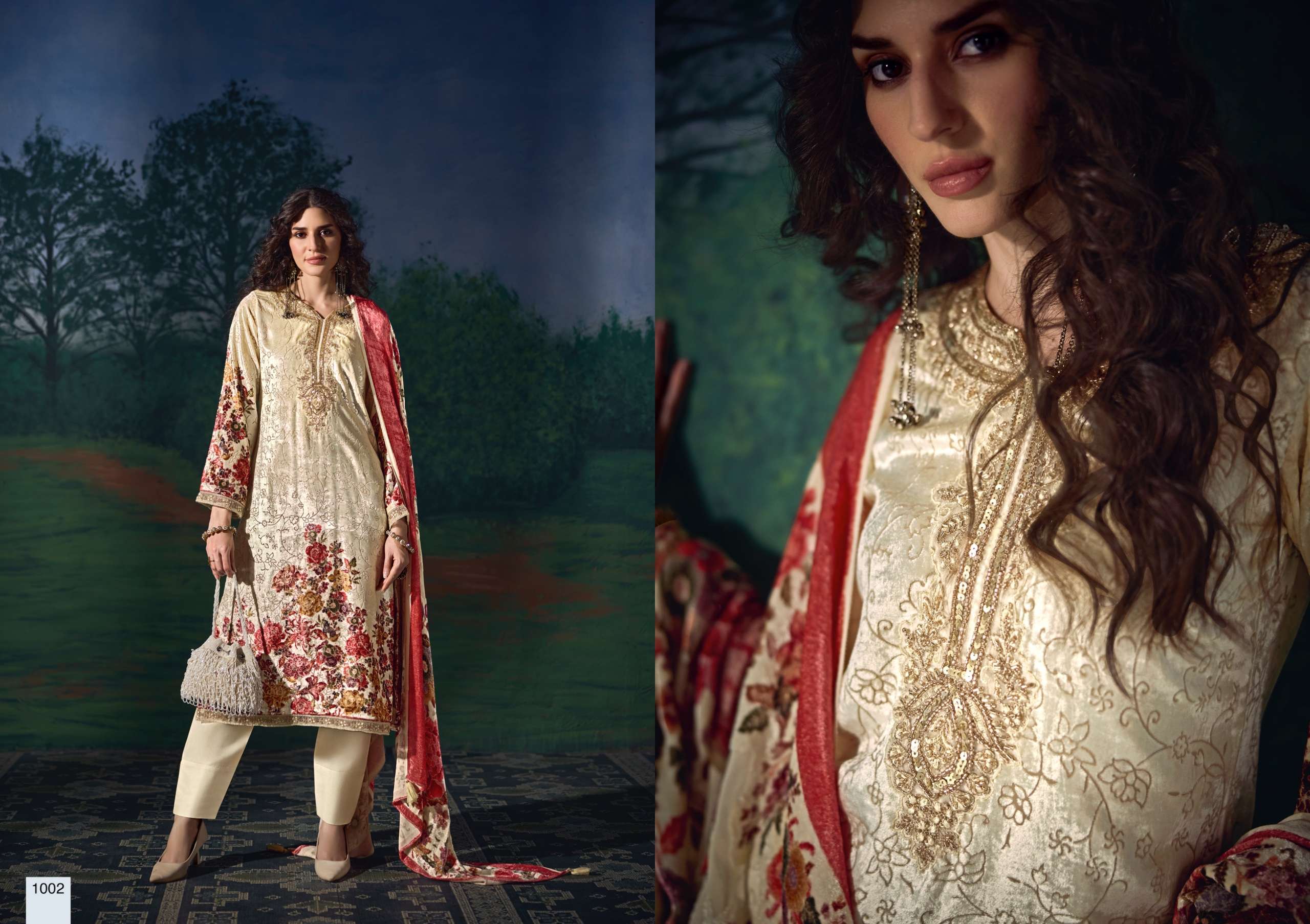 RANGATI PRINTS HEER VELVET WITH HEAVY EMBROIDERED DESIGNER WORK SUIT 