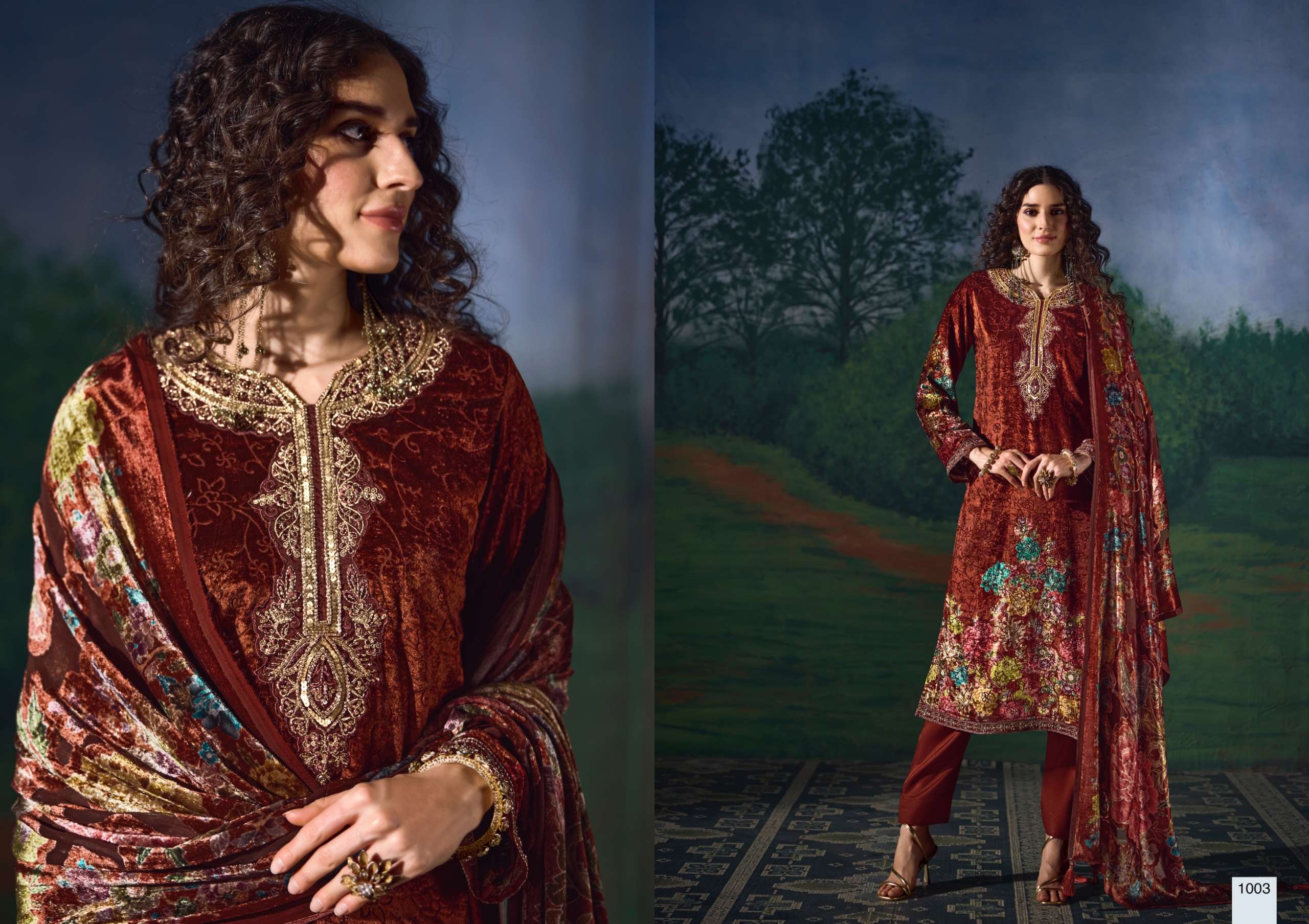 RANGATI PRINTS HEER VELVET WITH HEAVY EMBROIDERED DESIGNER WORK SUIT 