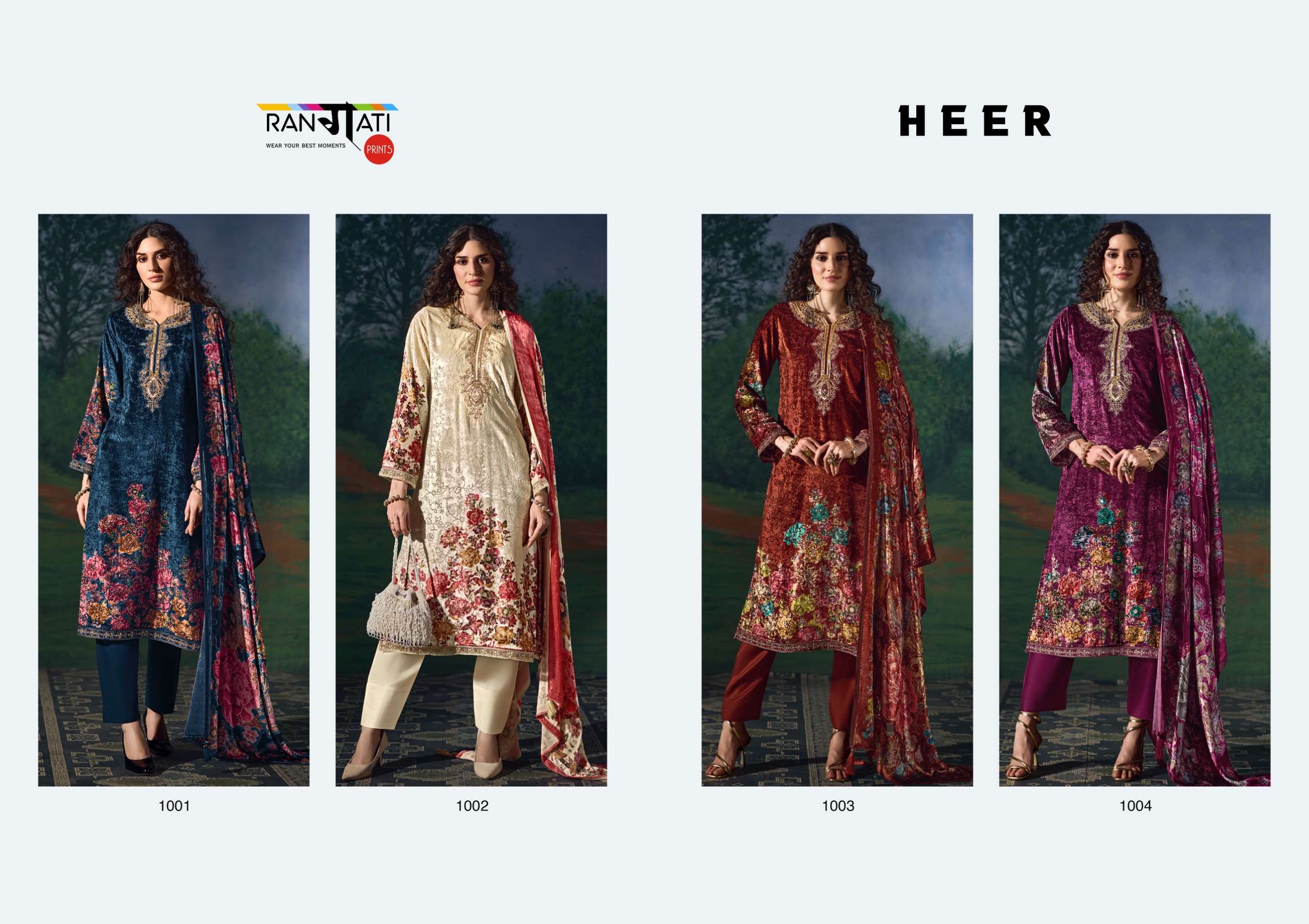 RANGATI PRINTS HEER VELVET WITH HEAVY EMBROIDERED DESIGNER WORK SUIT 