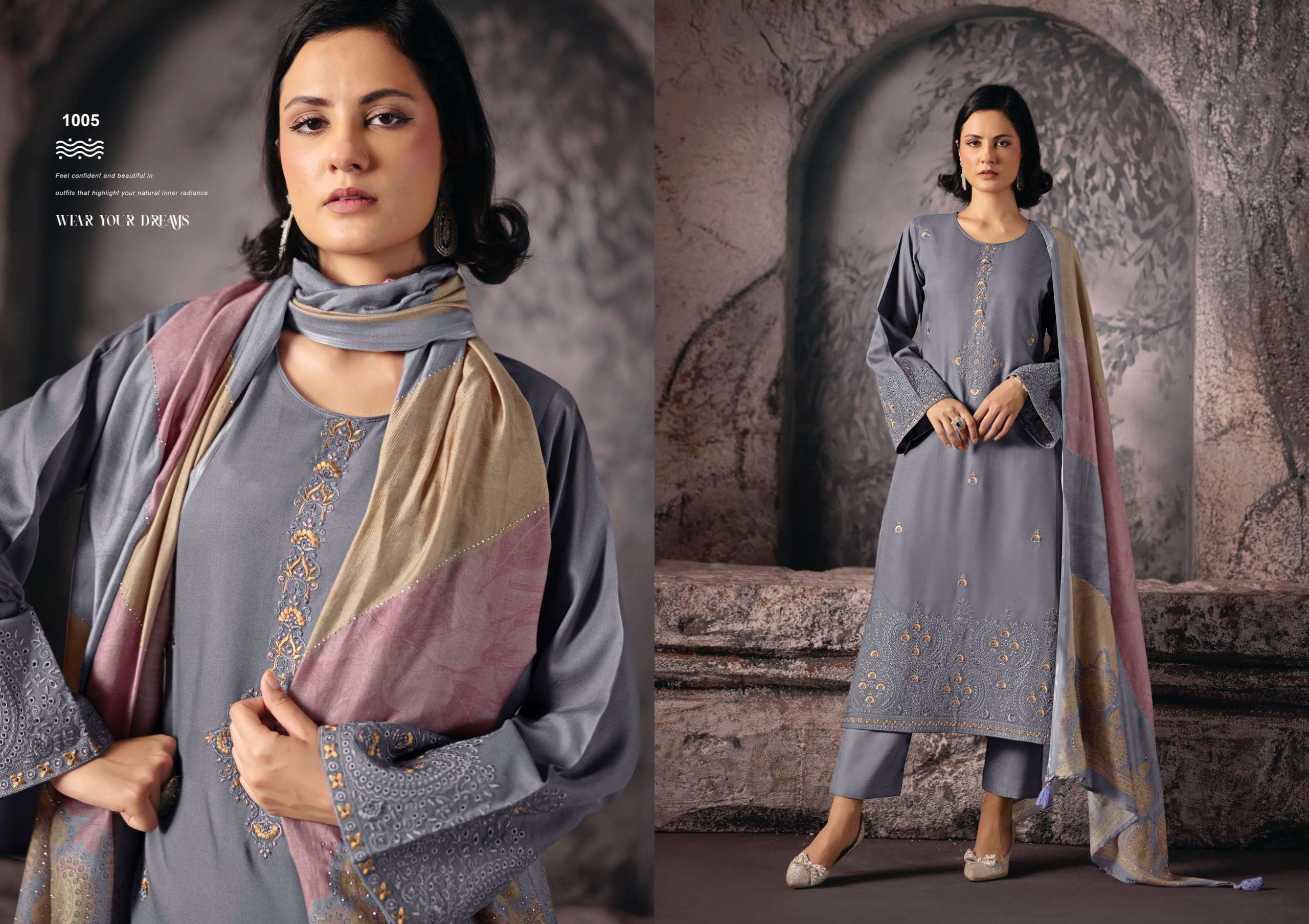RANGATI PRINTS ZARINA PASHMINA EMBROIDERY DESIGNER WORK SUIT