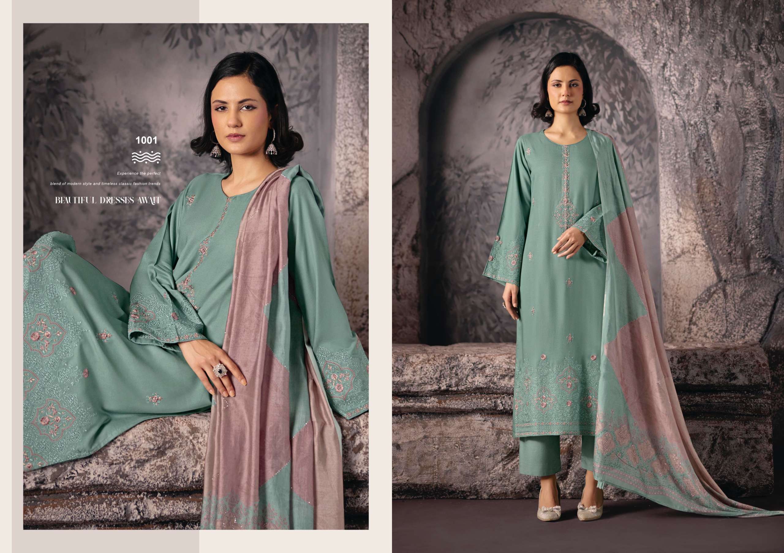 RANGATI PRINTS ZARINA PASHMINA EMBROIDERY DESIGNER WORK SUIT