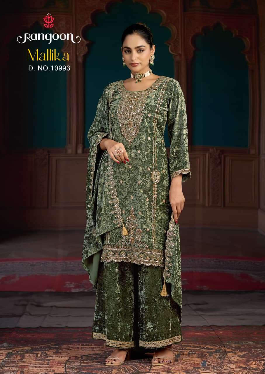 RANGOON  MALLIKA MAKHMAL VELVET HEAVY DESIGNER WORKED READY MADE SUIT