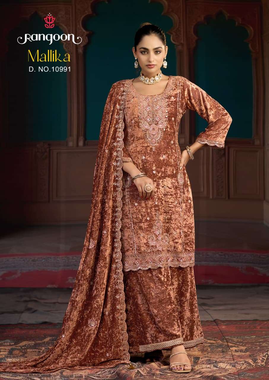 RANGOON  MALLIKA MAKHMAL VELVET HEAVY DESIGNER WORKED READY MADE SUIT