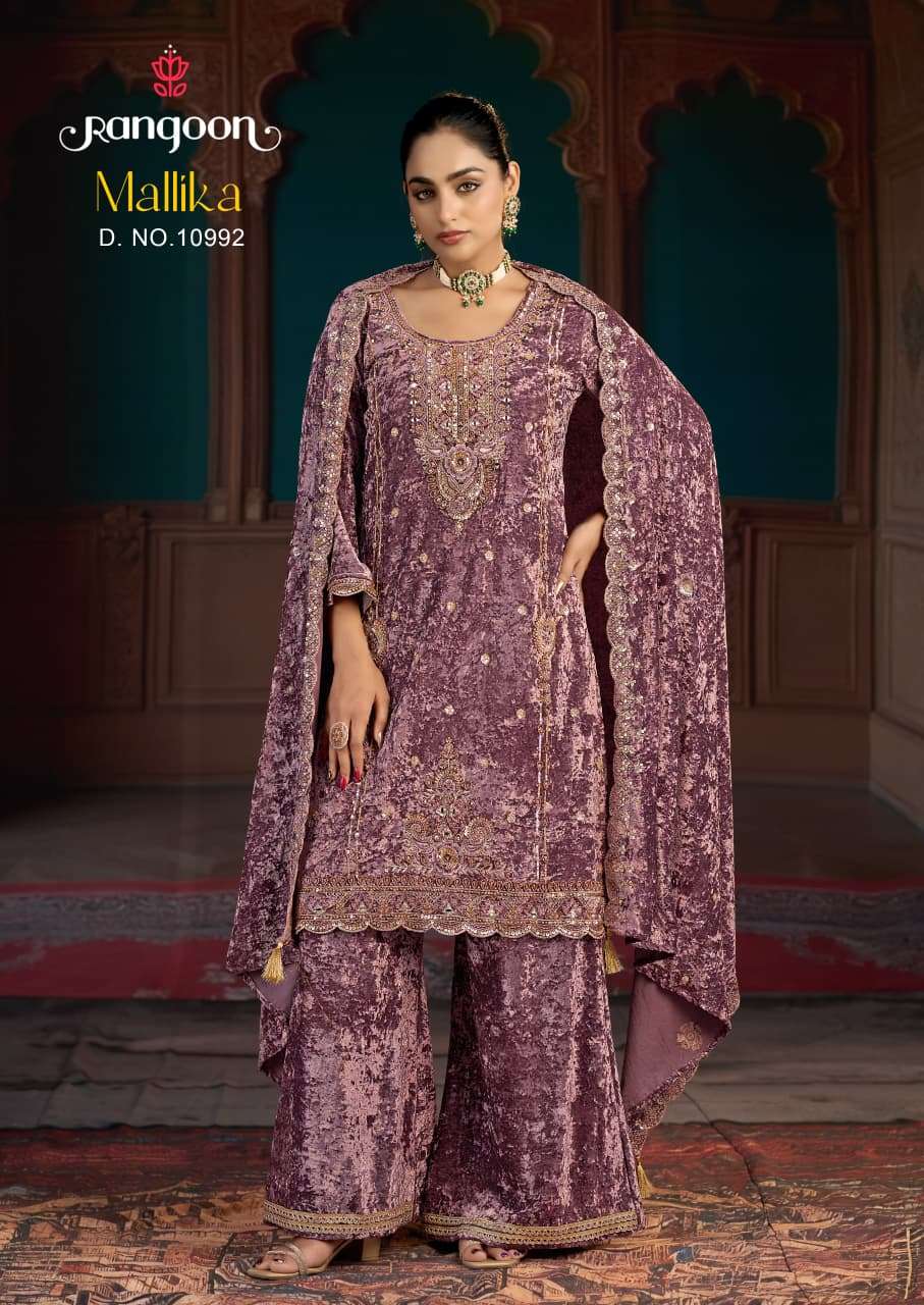 RANGOON  MALLIKA MAKHMAL VELVET HEAVY DESIGNER WORKED READY MADE SUIT