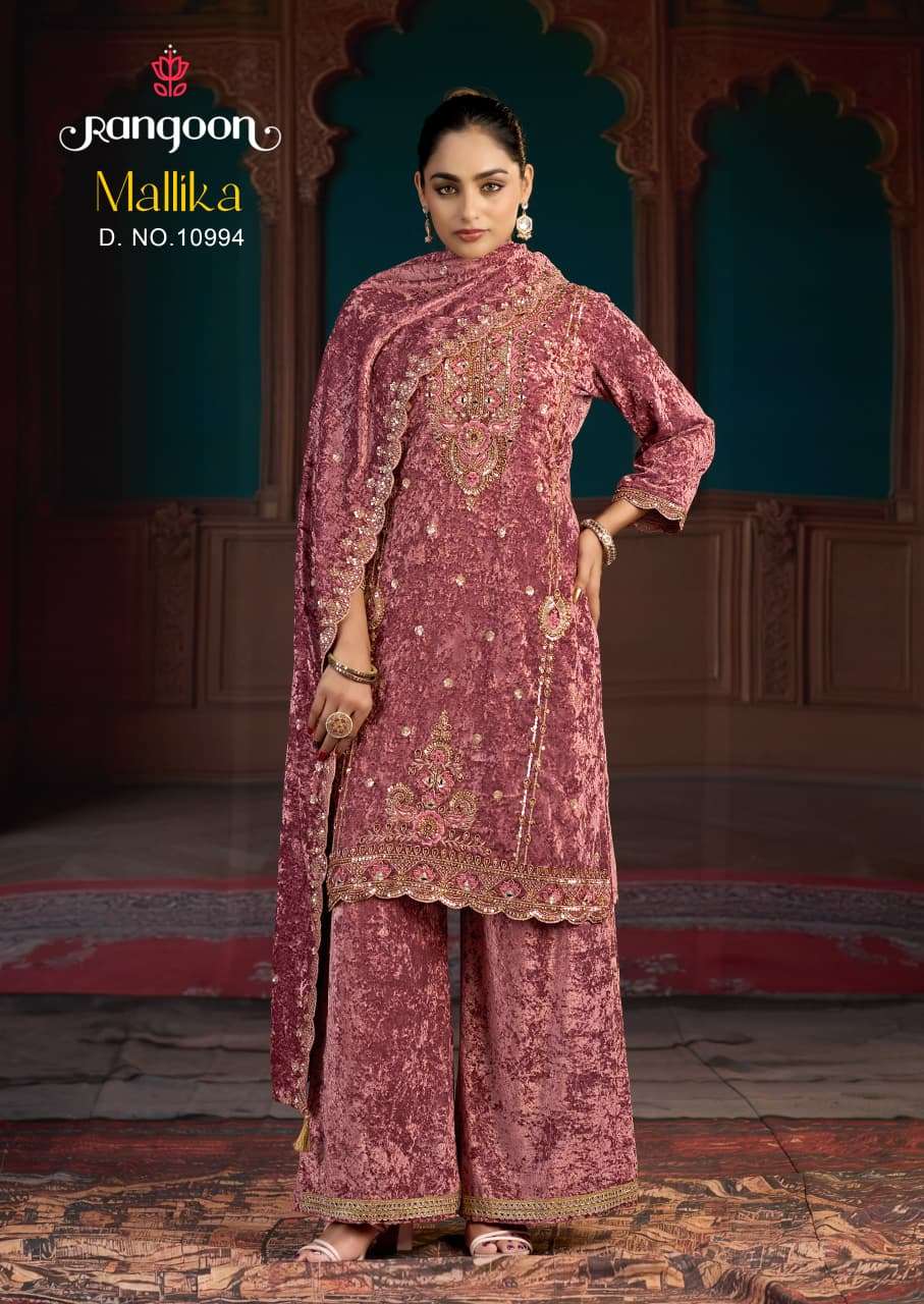RANGOON  MALLIKA MAKHMAL VELVET HEAVY DESIGNER WORKED READY MADE SUIT