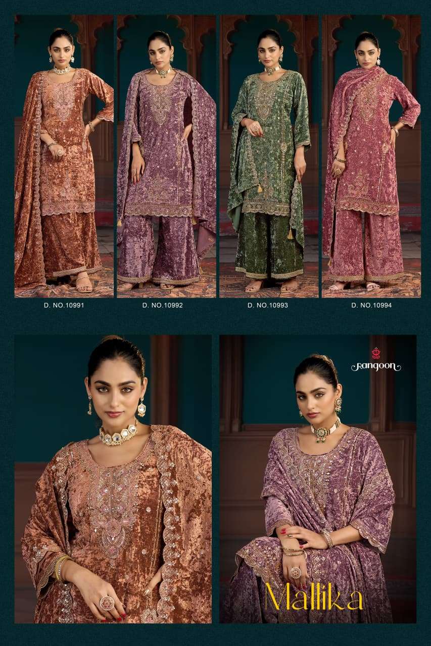 RANGOON  MALLIKA MAKHMAL VELVET HEAVY DESIGNER WORKED READY MADE SUIT