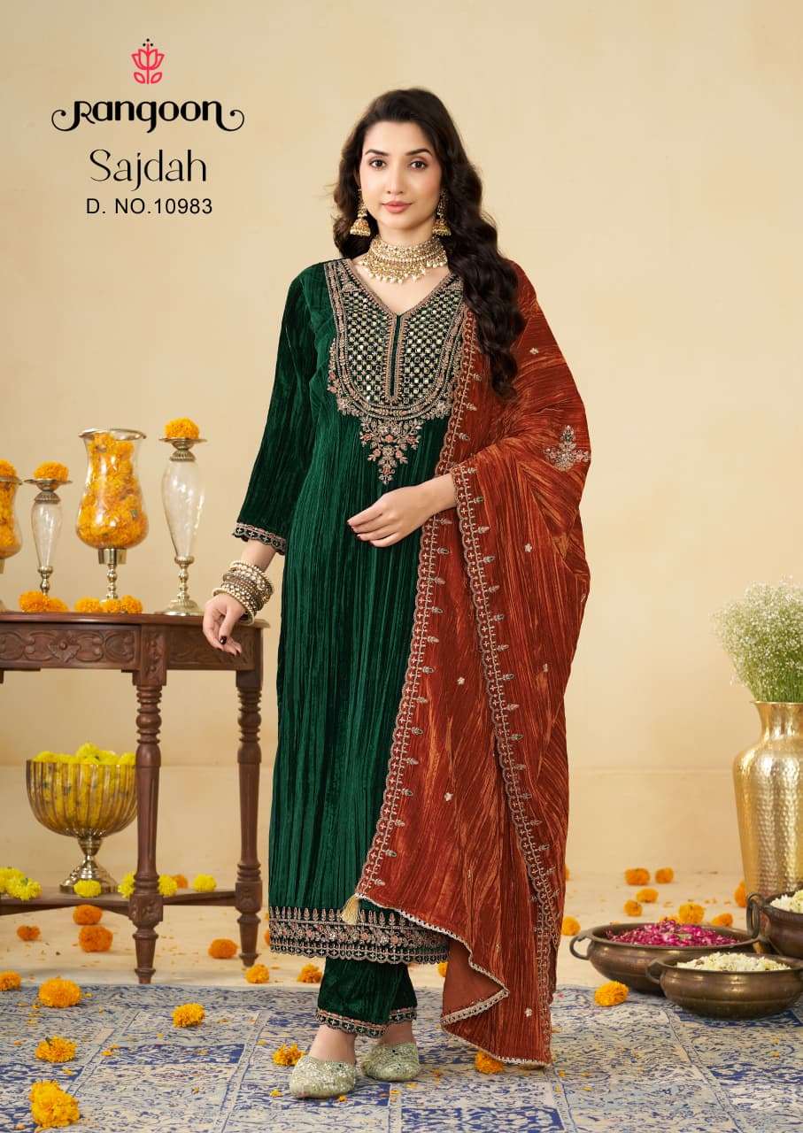 RANGOON SAJDAH CRUSH FABRIC DESIGNER WORK READY MADE LADIES SUIT