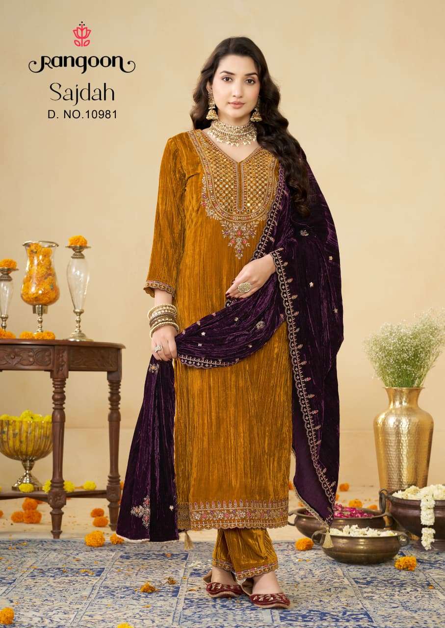 RANGOON SAJDAH CRUSH FABRIC DESIGNER WORK READY MADE LADIES SUIT