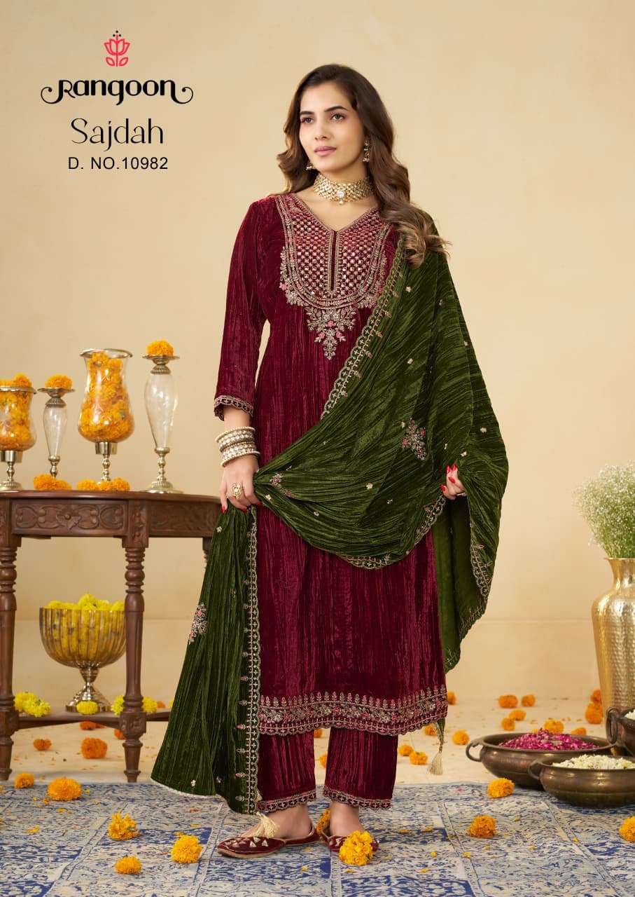 RANGOON SAJDAH CRUSH FABRIC DESIGNER WORK READY MADE LADIES SUIT