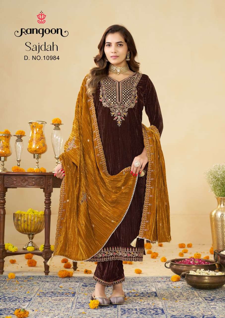 RANGOON SAJDAH CRUSH FABRIC DESIGNER WORK READY MADE LADIES SUIT