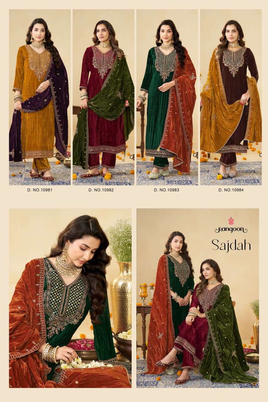 RANGOON SAJDAH CRUSH FABRIC DESIGNER WORK READY MADE LADIES SUIT