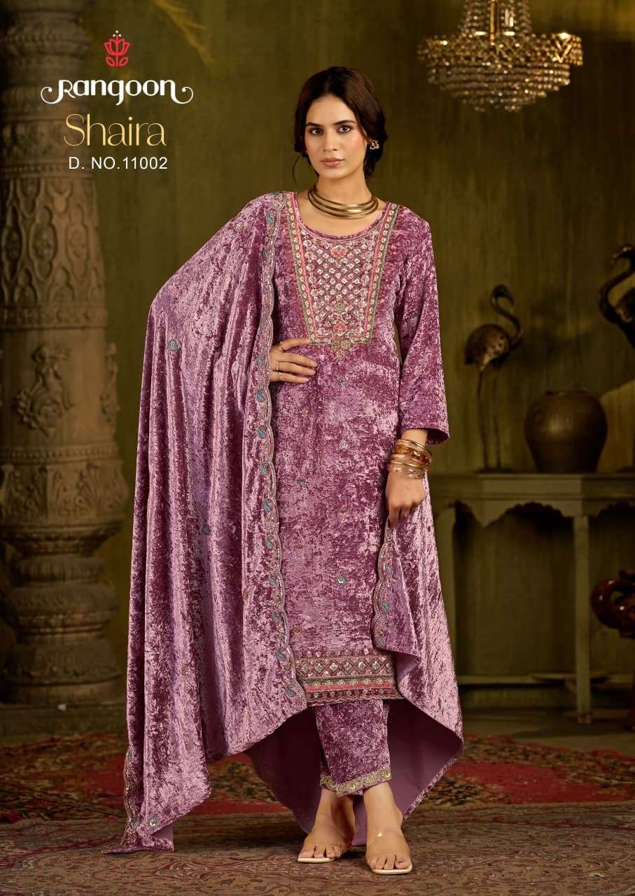 RANGOON SHAIRA VELVET HEAVY DESIGNER WEDDING WEAR LADIES SUIT 