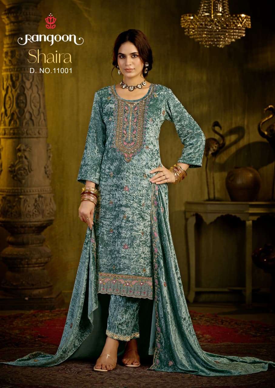 RANGOON SHAIRA VELVET HEAVY DESIGNER WEDDING WEAR LADIES SUIT 