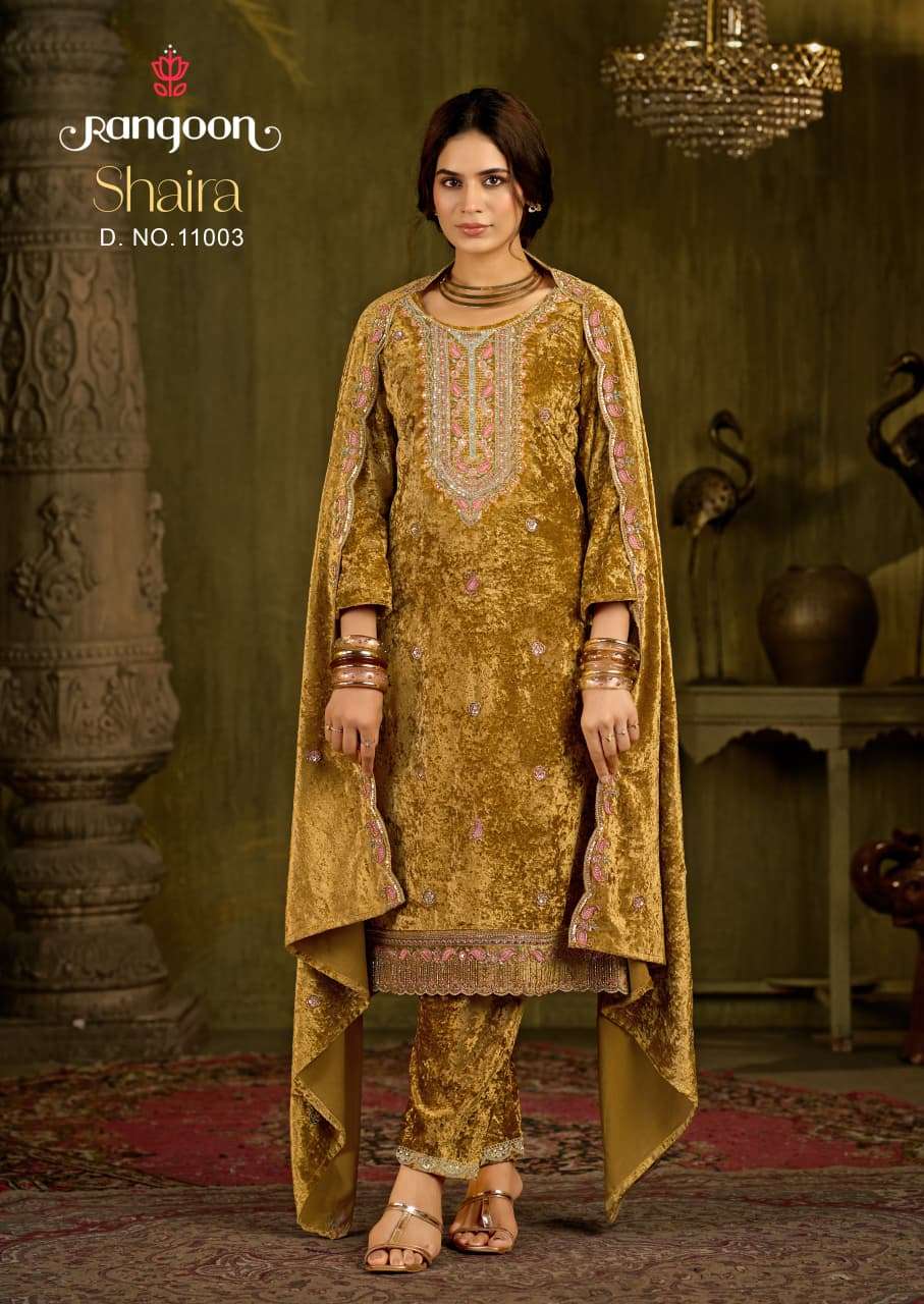 RANGOON SHAIRA VELVET HEAVY DESIGNER WEDDING WEAR LADIES SUIT 