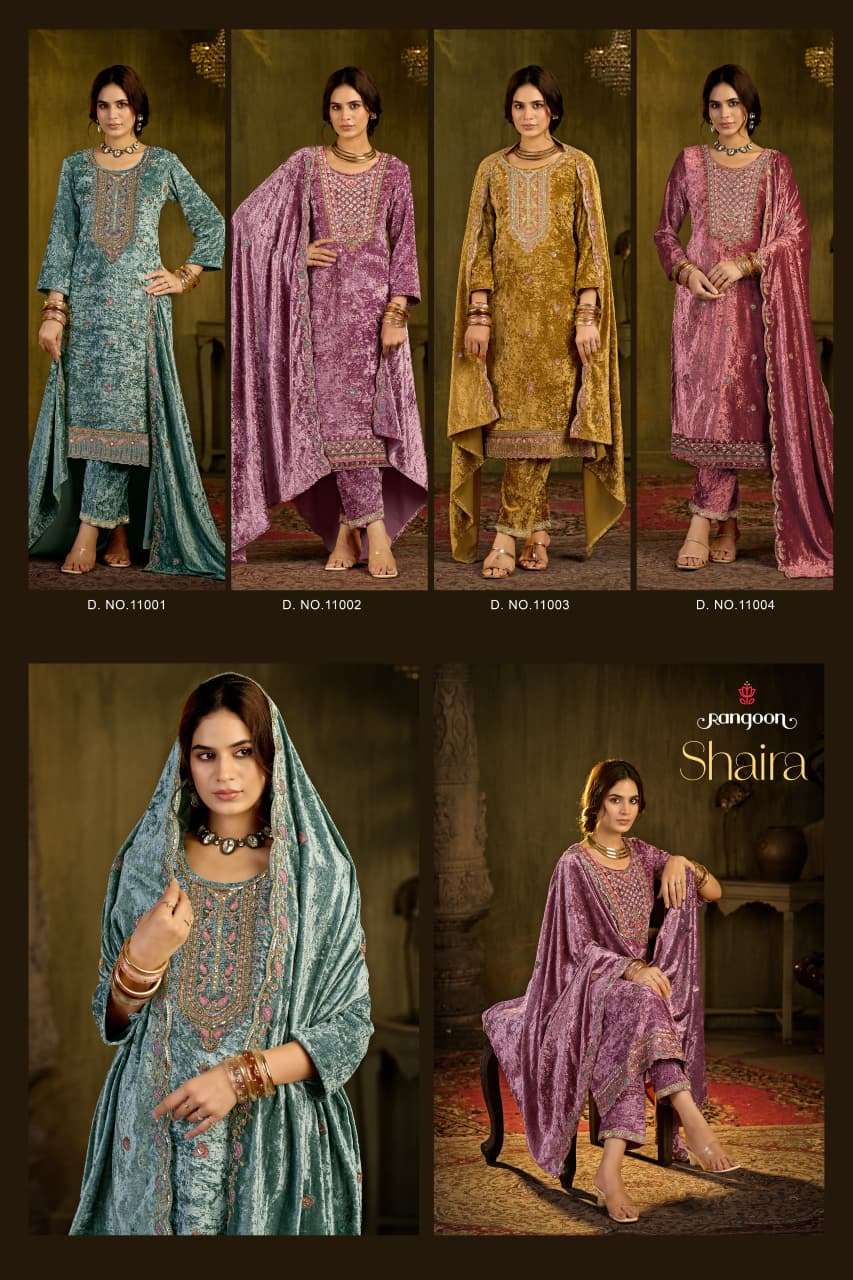 RANGOON SHAIRA VELVET HEAVY DESIGNER WEDDING WEAR LADIES SUIT 
