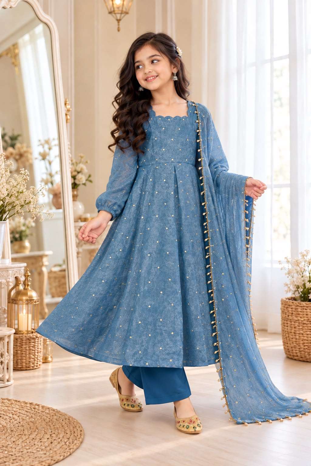 RRK 027 CRUSH FABRIC BEAUTIFUL DESIGNER LOOK KIDS WEAR ANARKALI GOWN STYLE DRESS 