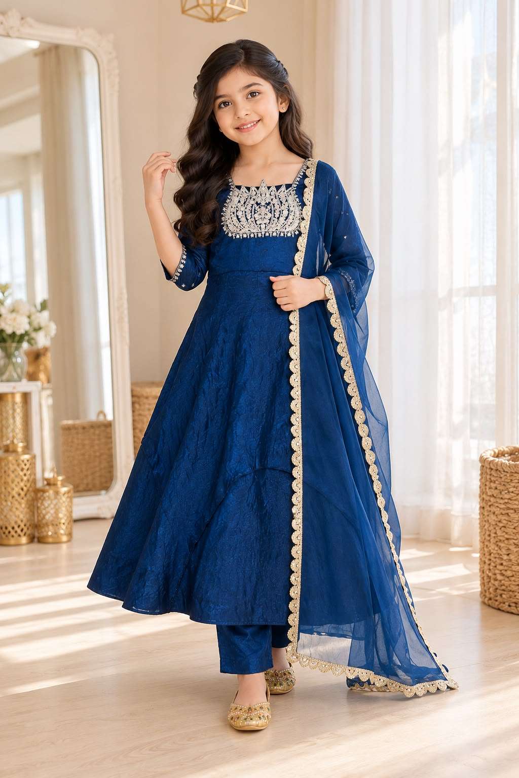 RRK 028 CRUSH FABRIC DESIGNER WORK KIDS WEAR READY MADE GOWN SUIT
