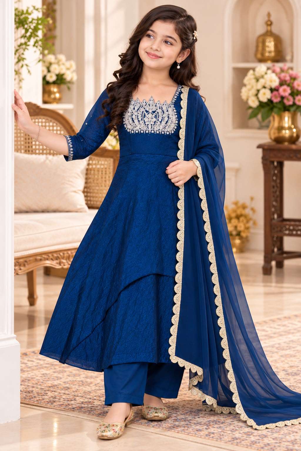 RRK 028 CRUSH FABRIC DESIGNER WORK KIDS WEAR READY MADE GOWN SUIT