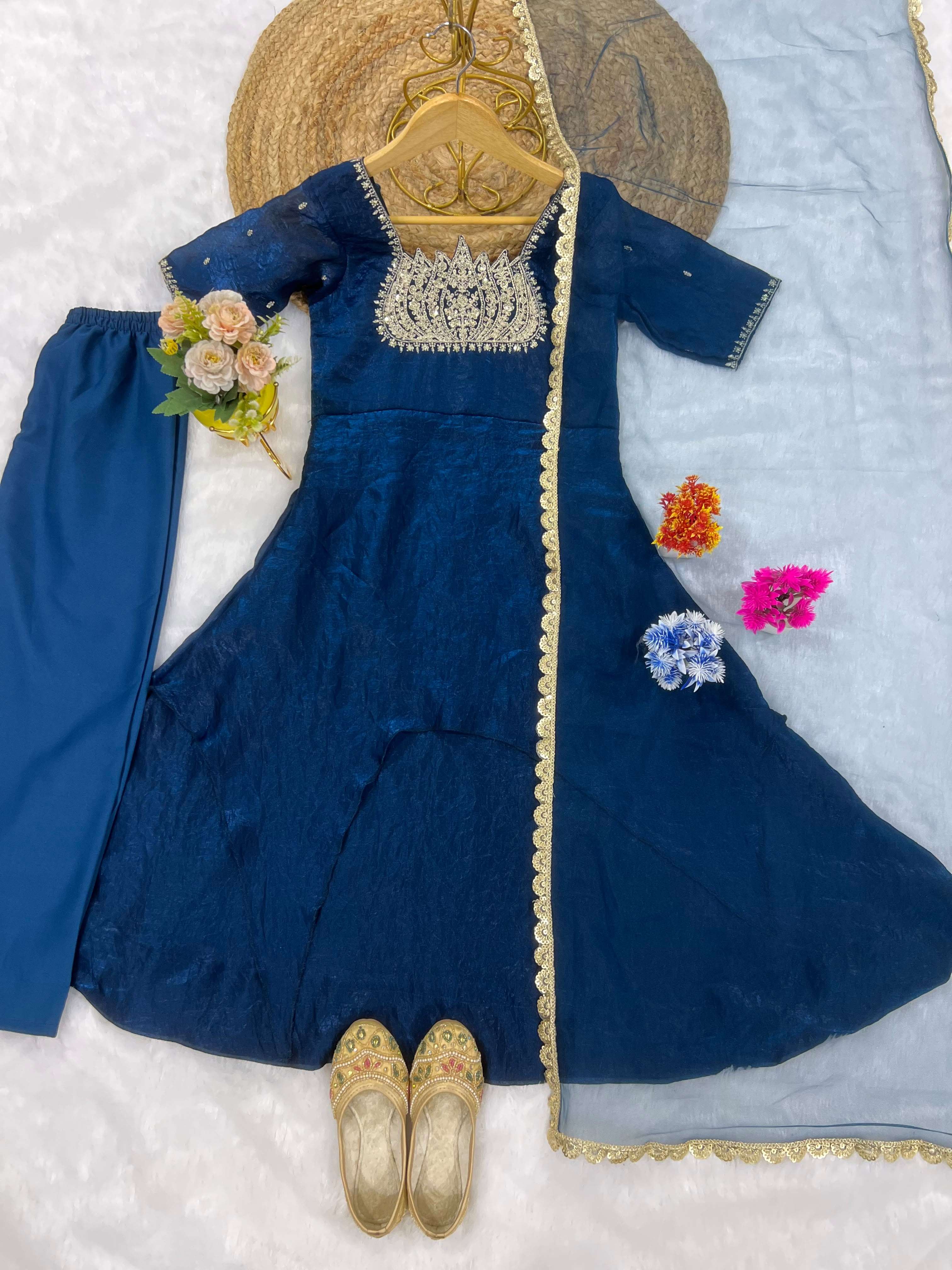 RRK 028 CRUSH FABRIC DESIGNER WORK KIDS WEAR READY MADE GOWN SUIT