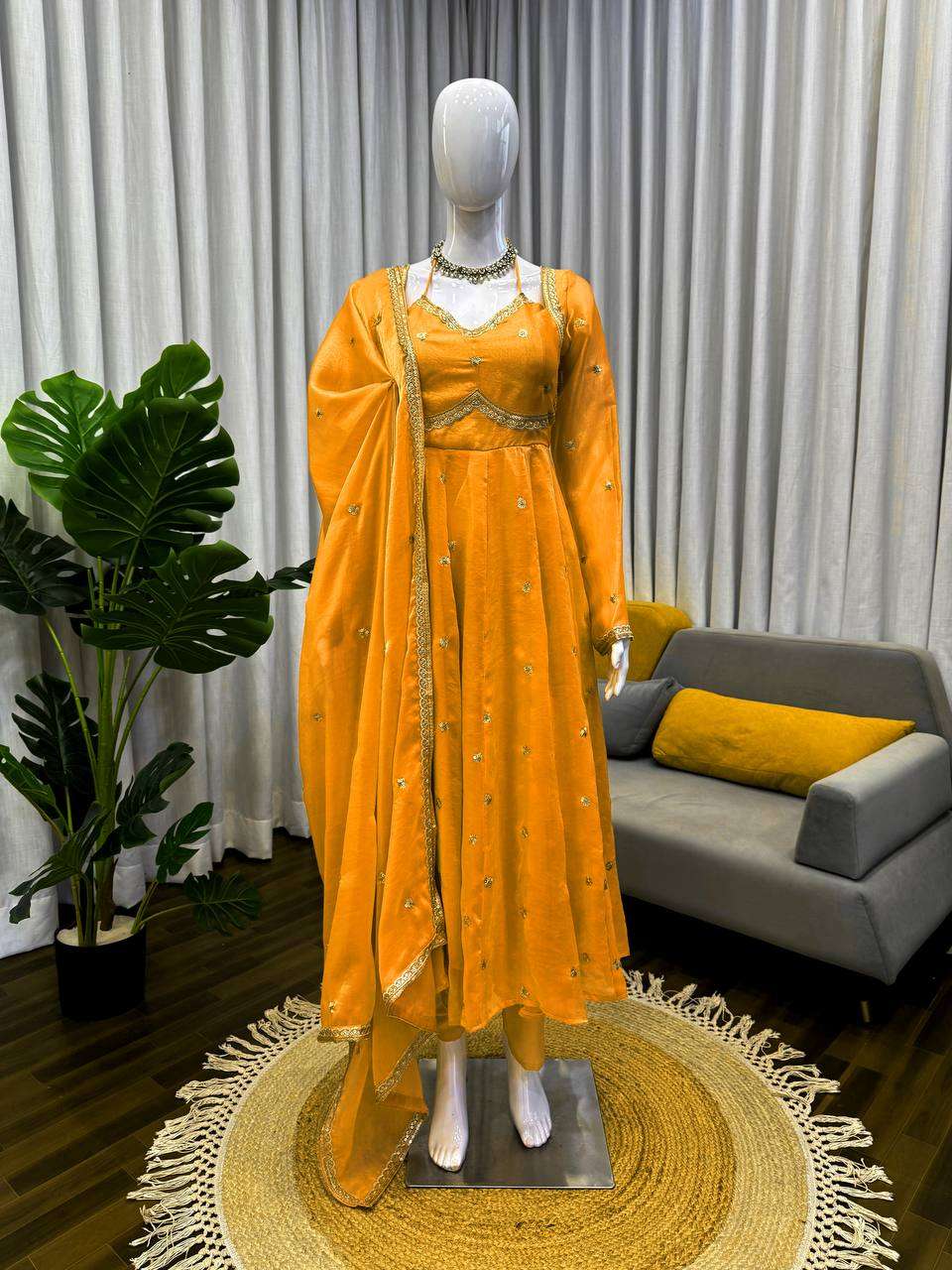 RTC 5936 SILK SEQUENCE EMBROIDERY DESIGNER WORK FESTIVE WEAR ANARKALI GOWN STYLE SUIT 