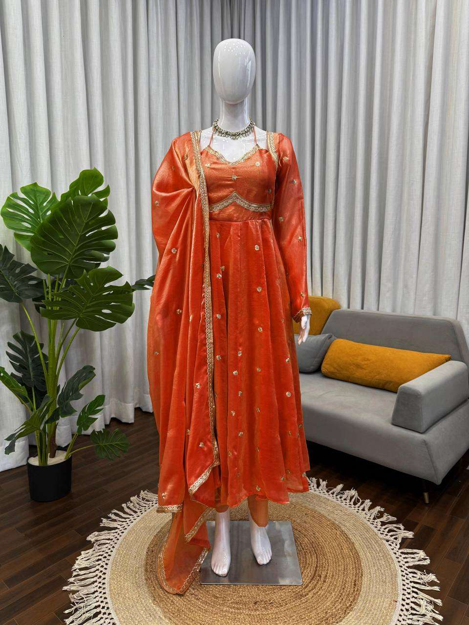 RTC 5936 SILK SEQUENCE EMBROIDERY DESIGNER WORK FESTIVE WEAR ANARKALI GOWN STYLE SUIT 