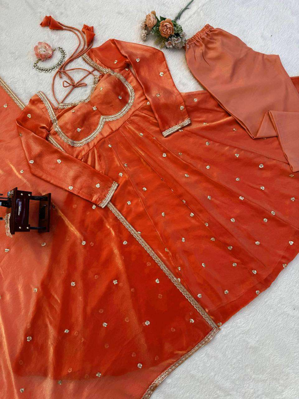 RTC 5936 SILK SEQUENCE EMBROIDERY DESIGNER WORK FESTIVE WEAR ANARKALI GOWN STYLE SUIT 