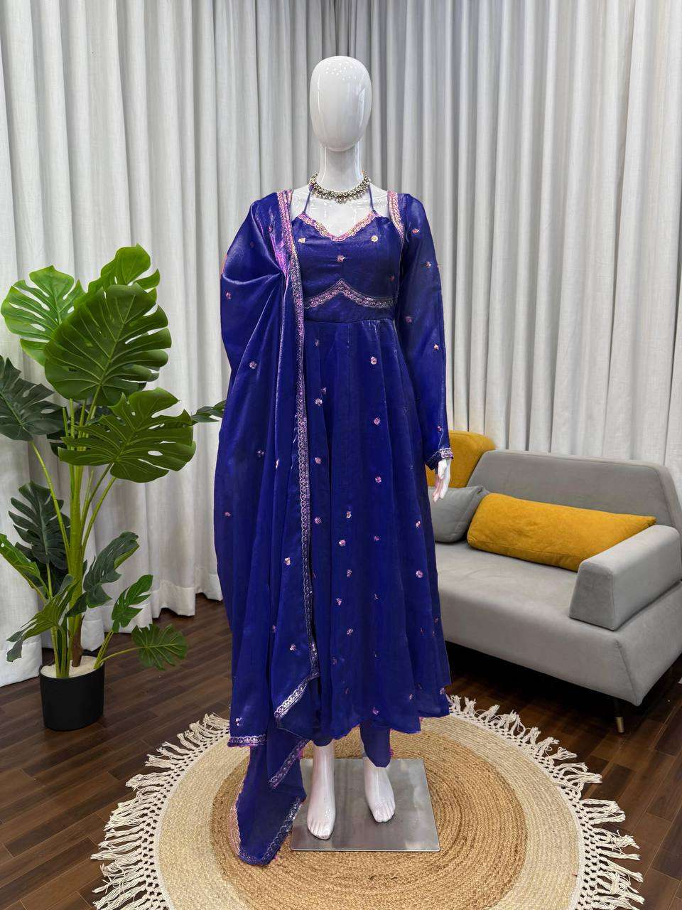 RTC 5936 SILK SEQUENCE EMBROIDERY DESIGNER WORK FESTIVE WEAR ANARKALI GOWN STYLE SUIT 