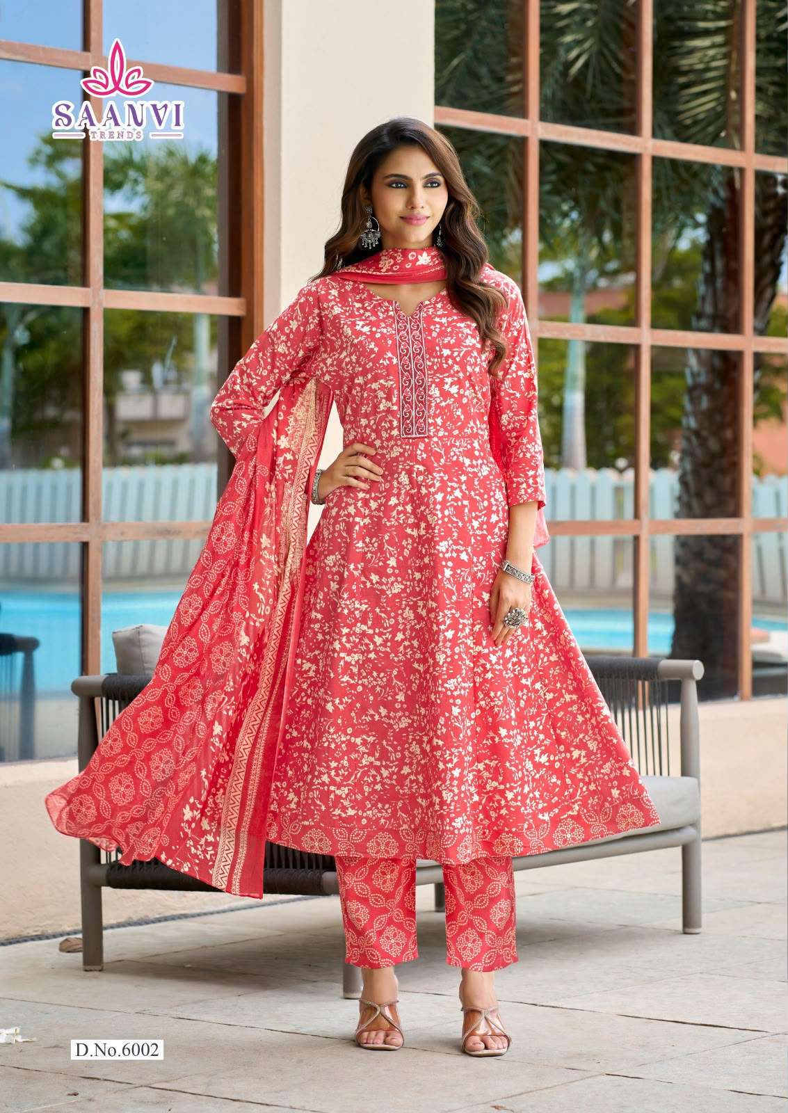  SAANVI TRENDS RASHMIKA VOL 6 COTTON PRINT READY MADE ANARKALI GOWN STYLE SUIT
