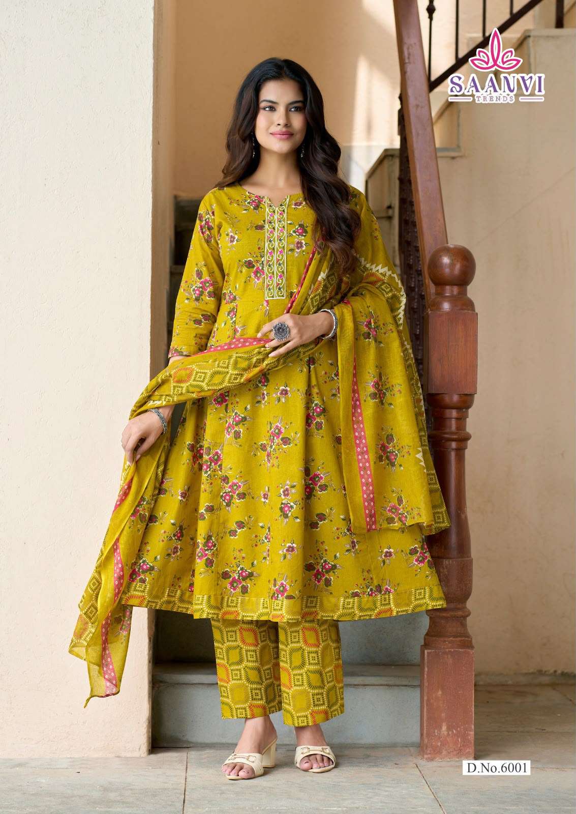  SAANVI TRENDS RASHMIKA VOL 6 COTTON PRINT READY MADE ANARKALI GOWN STYLE SUIT