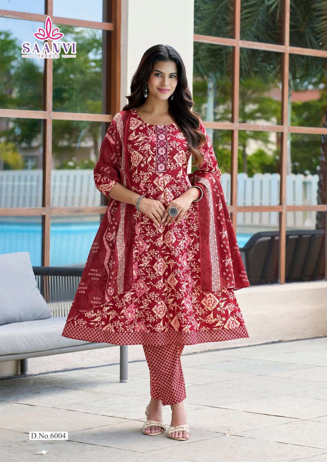  SAANVI TRENDS RASHMIKA VOL 6 COTTON PRINT READY MADE ANARKALI GOWN STYLE SUIT