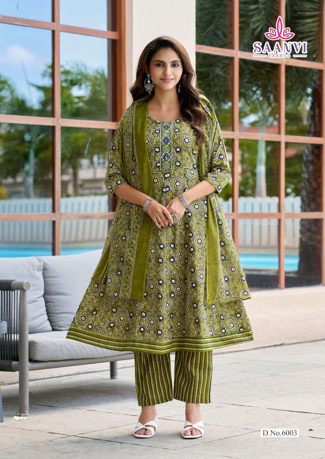  SAANVI TRENDS RASHMIKA VOL 6 COTTON PRINT READY MADE ANARKALI GOWN STYLE SUIT