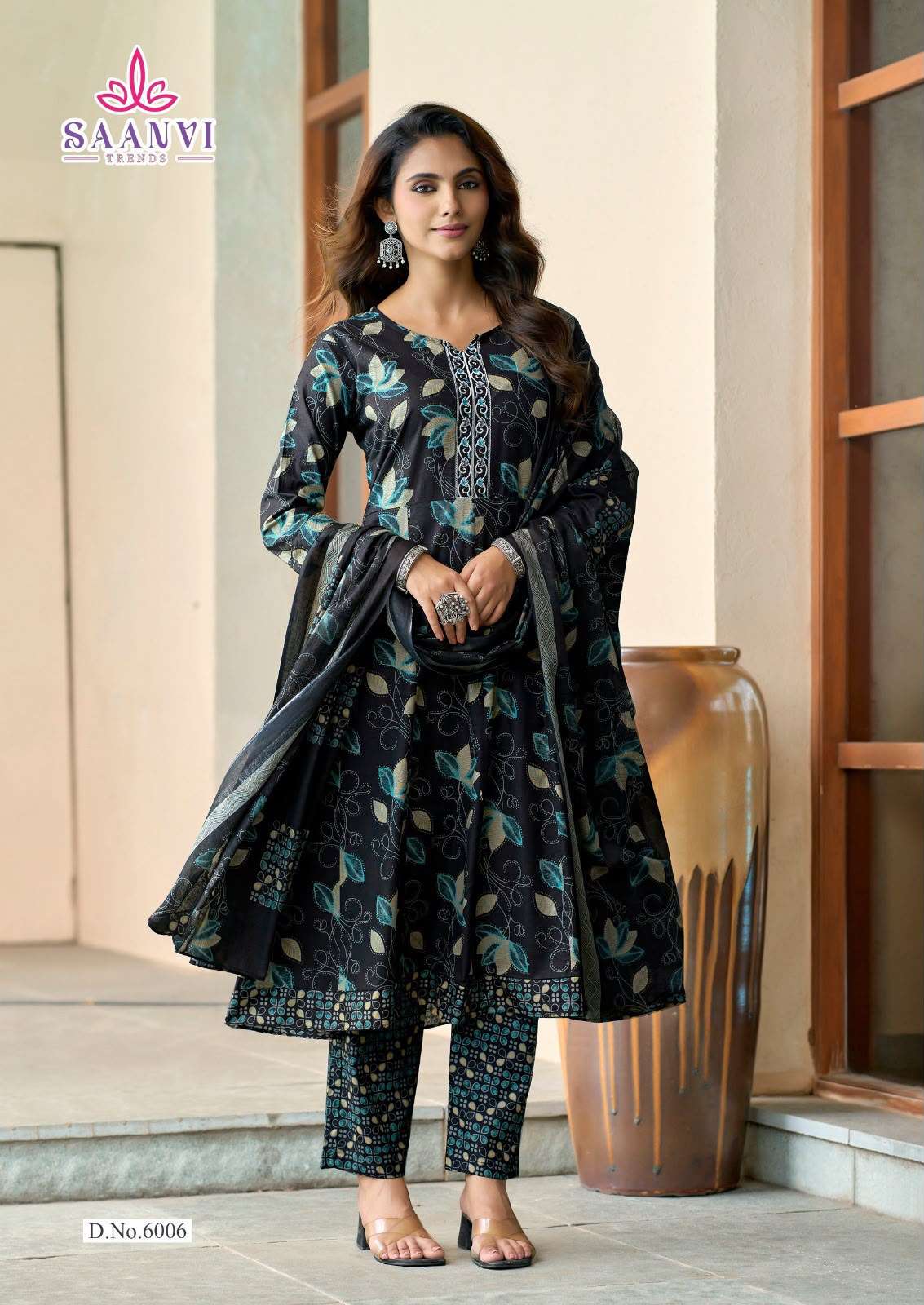  SAANVI TRENDS RASHMIKA VOL 6 COTTON PRINT READY MADE ANARKALI GOWN STYLE SUIT