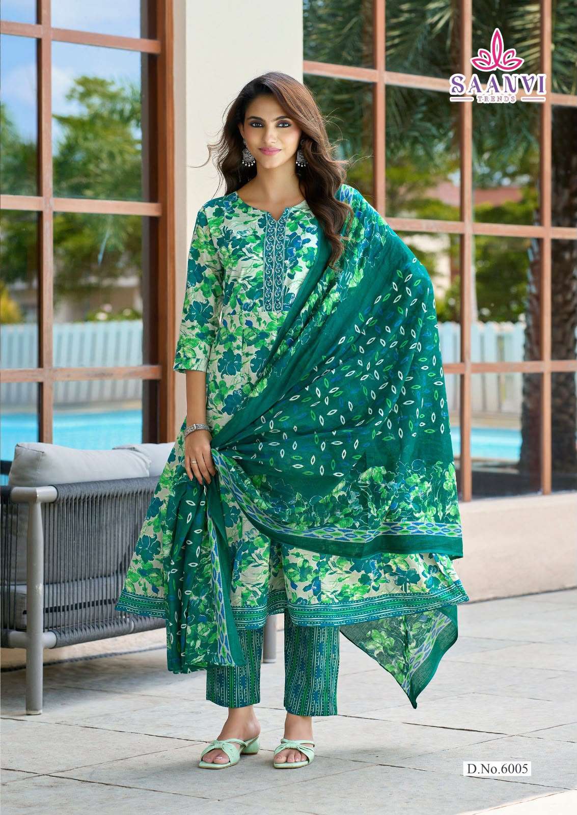  SAANVI TRENDS RASHMIKA VOL 6 COTTON PRINT READY MADE ANARKALI GOWN STYLE SUIT