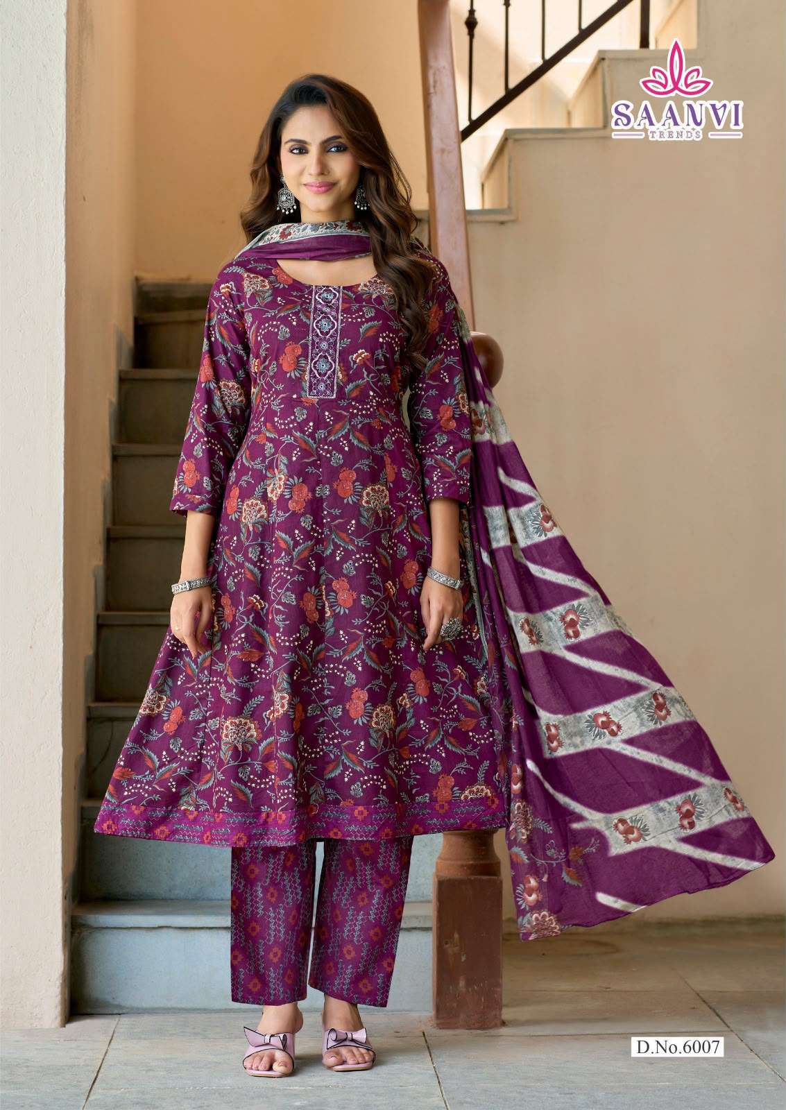  SAANVI TRENDS RASHMIKA VOL 6 COTTON PRINT READY MADE ANARKALI GOWN STYLE SUIT