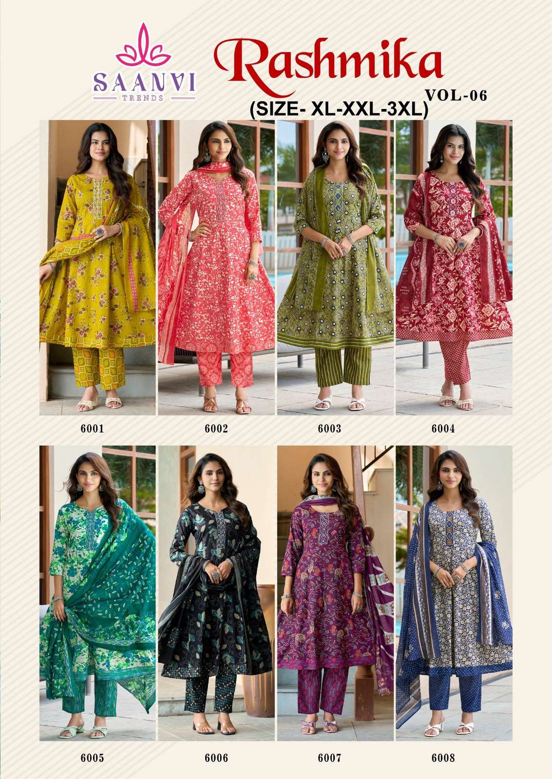  SAANVI TRENDS RASHMIKA VOL 6 COTTON PRINT READY MADE ANARKALI GOWN STYLE SUIT