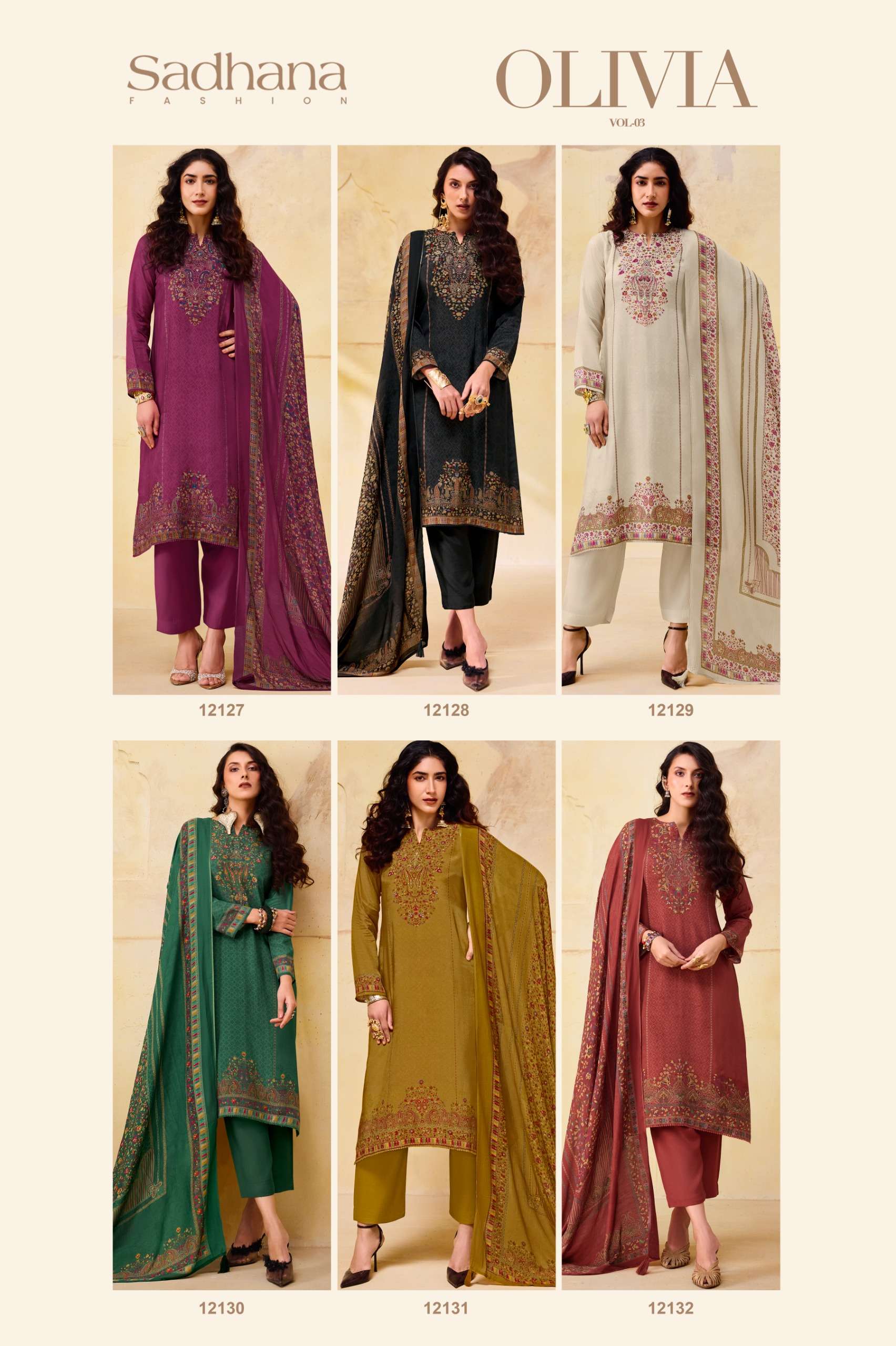 SADHANA FASHION OLIVIA VOL 3 PASHMINA DIGITAL PRINTS WITH FANCY EMBROIDERY WORK SUIT