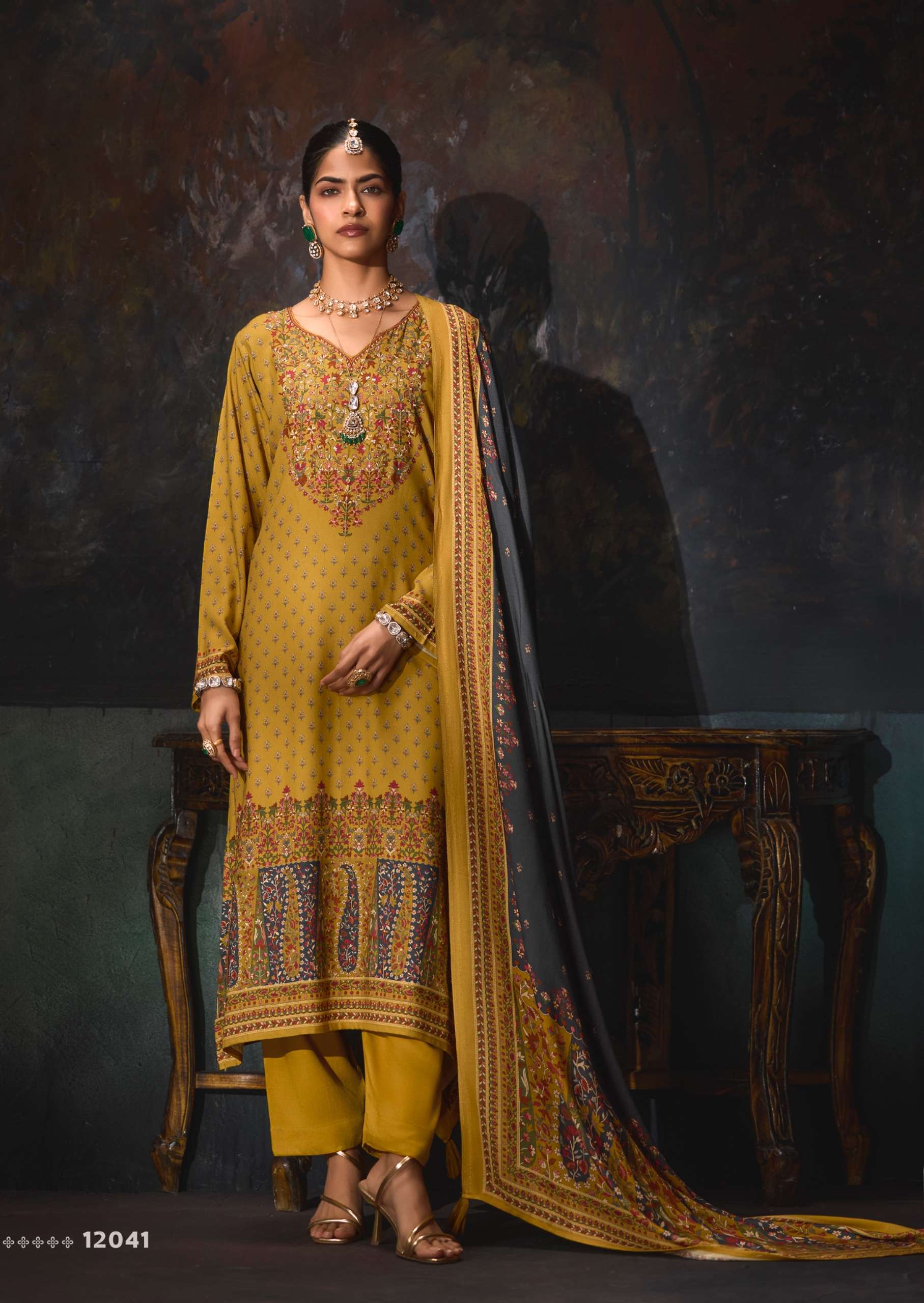SADHANA FASHION ROSA PASHMINA DIGITAL PRINT WITH DESIGNER WORK SUIT