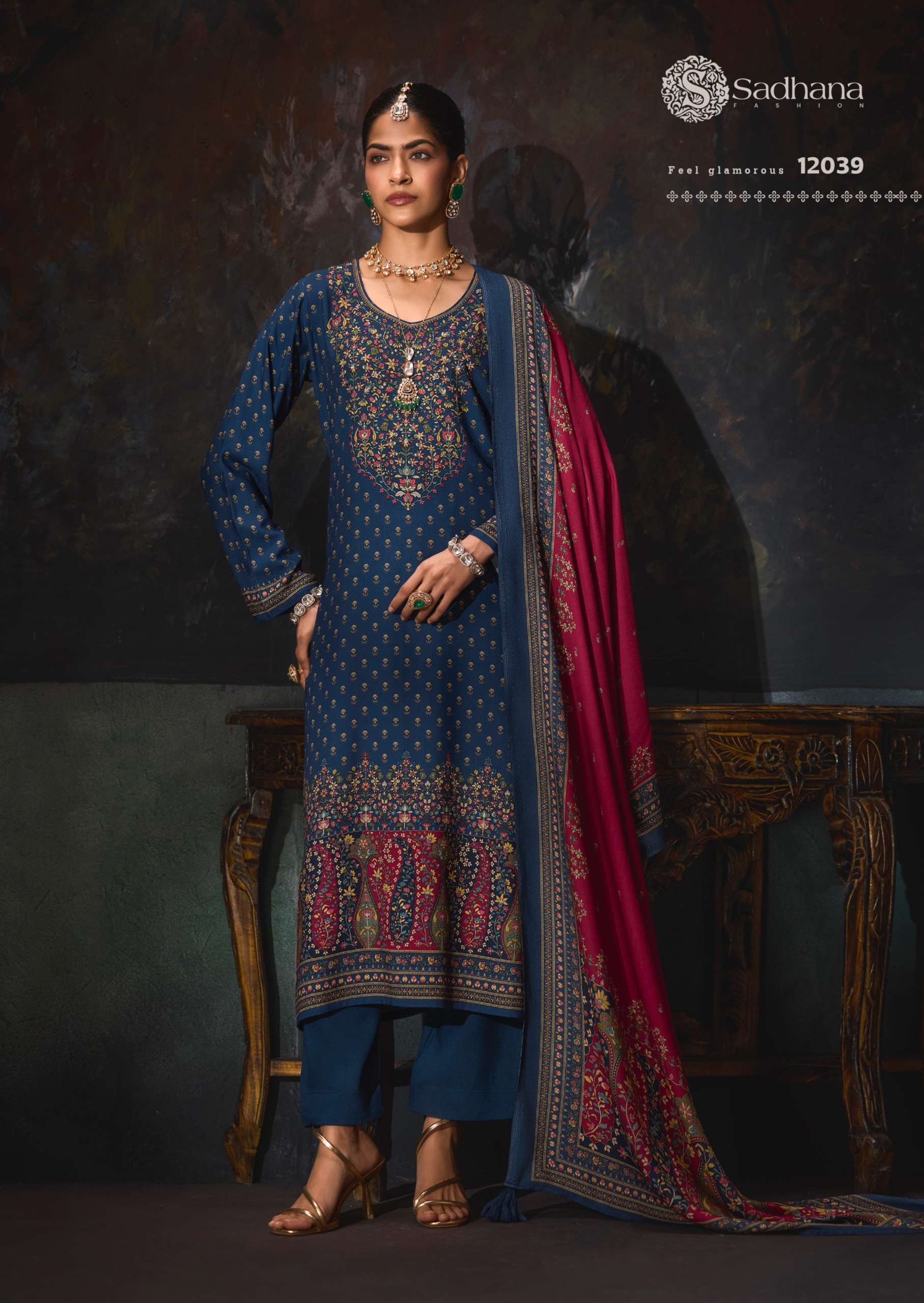SADHANA FASHION ROSA PASHMINA DIGITAL PRINT WITH DESIGNER WORK SUIT