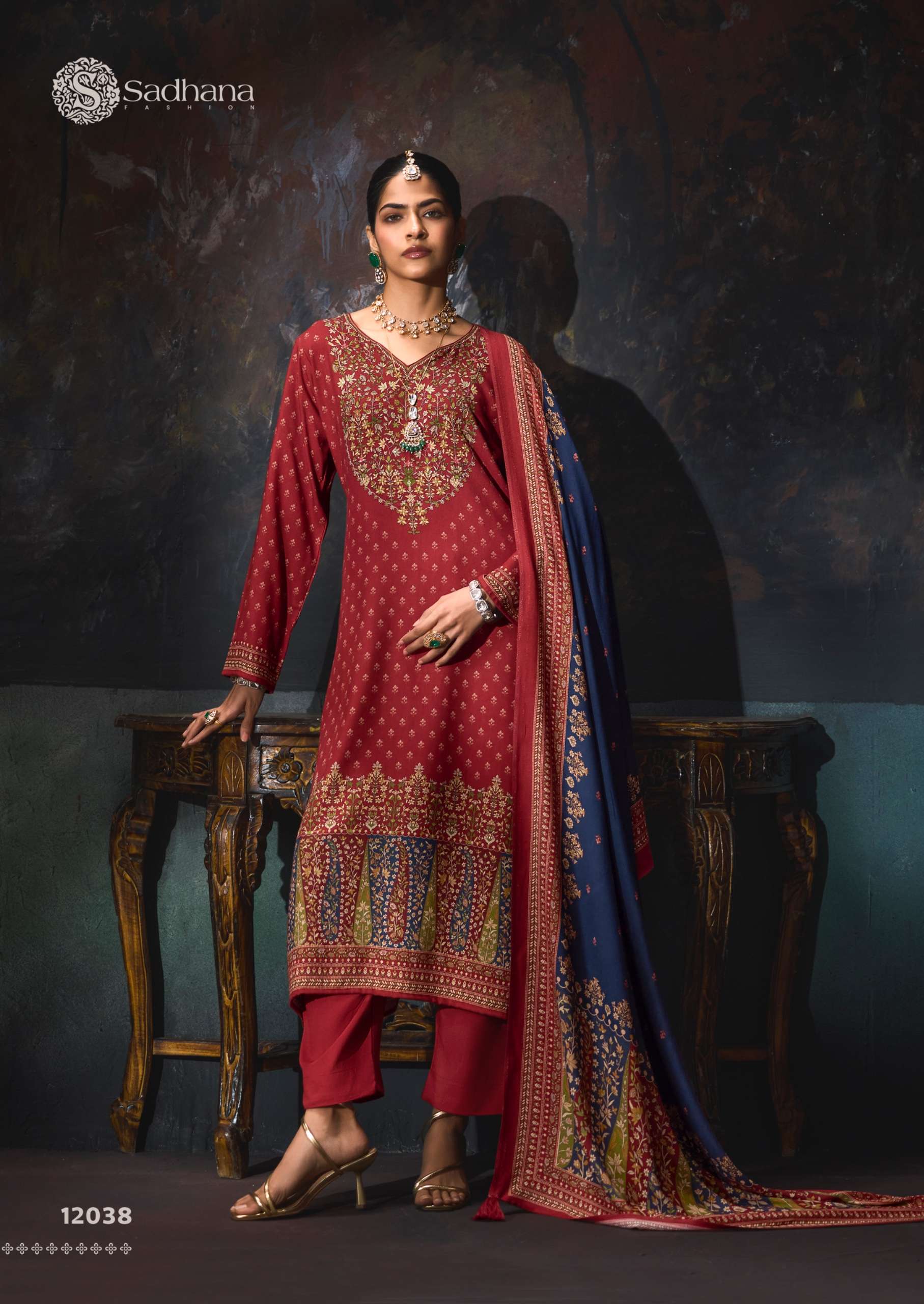 SADHANA FASHION ROSA PASHMINA DIGITAL PRINT WITH DESIGNER WORK SUIT