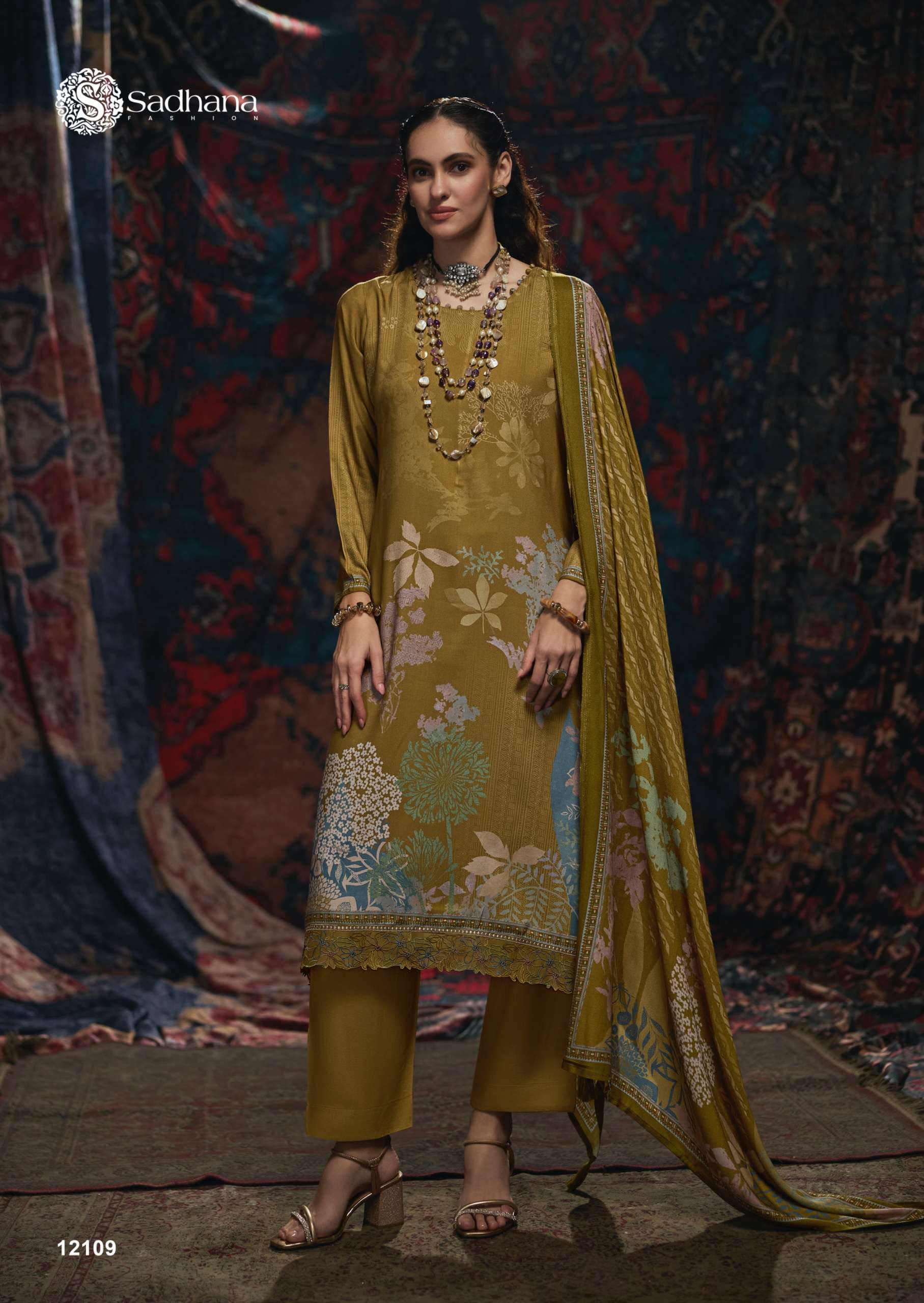 SADHANA FASHION VIVID VISCOSE PASHMINA DIGITAL PRINT WITH FANCY WORK SUIT 