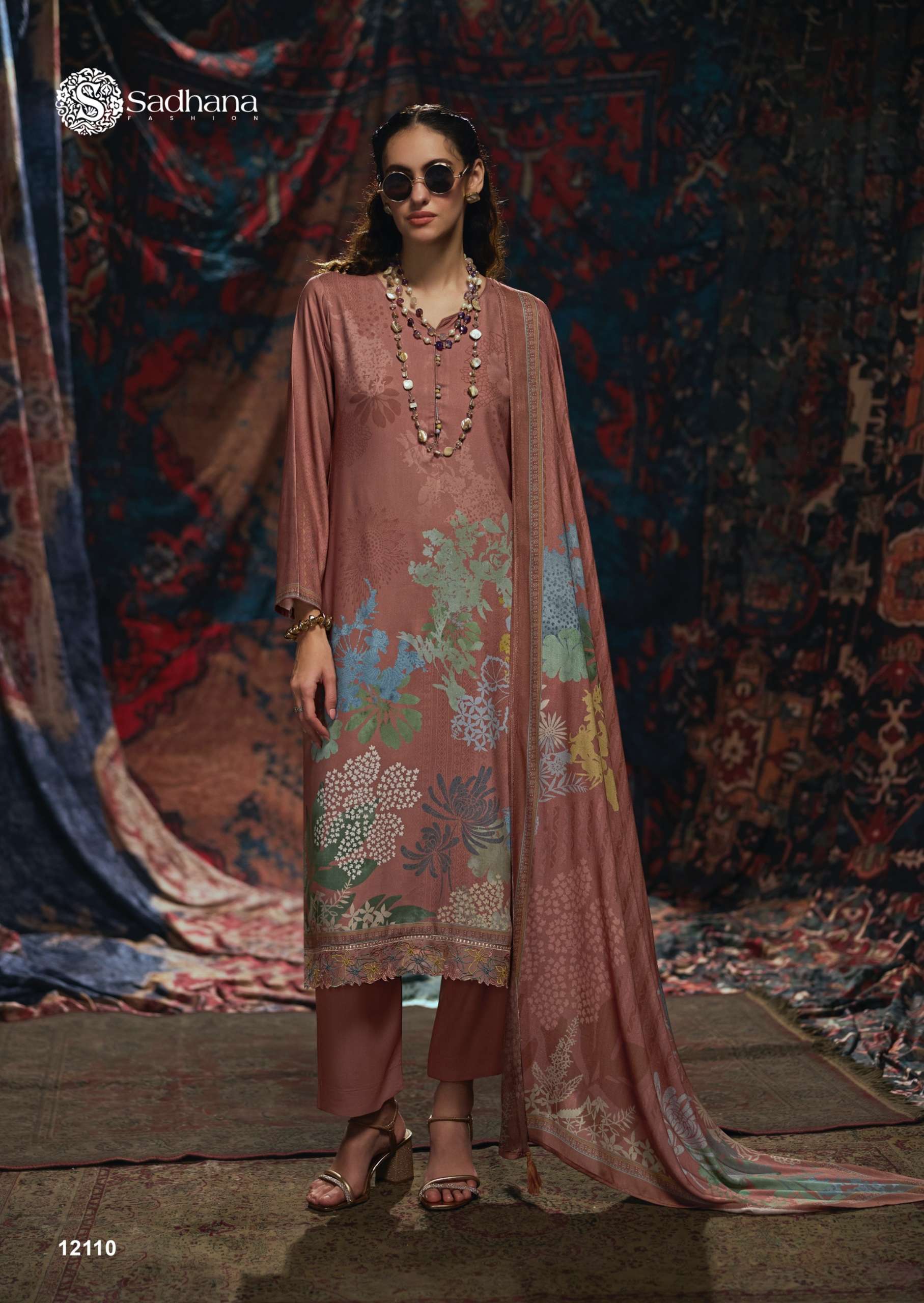 SADHANA FASHION VIVID VISCOSE PASHMINA DIGITAL PRINT WITH FANCY WORK SUIT 